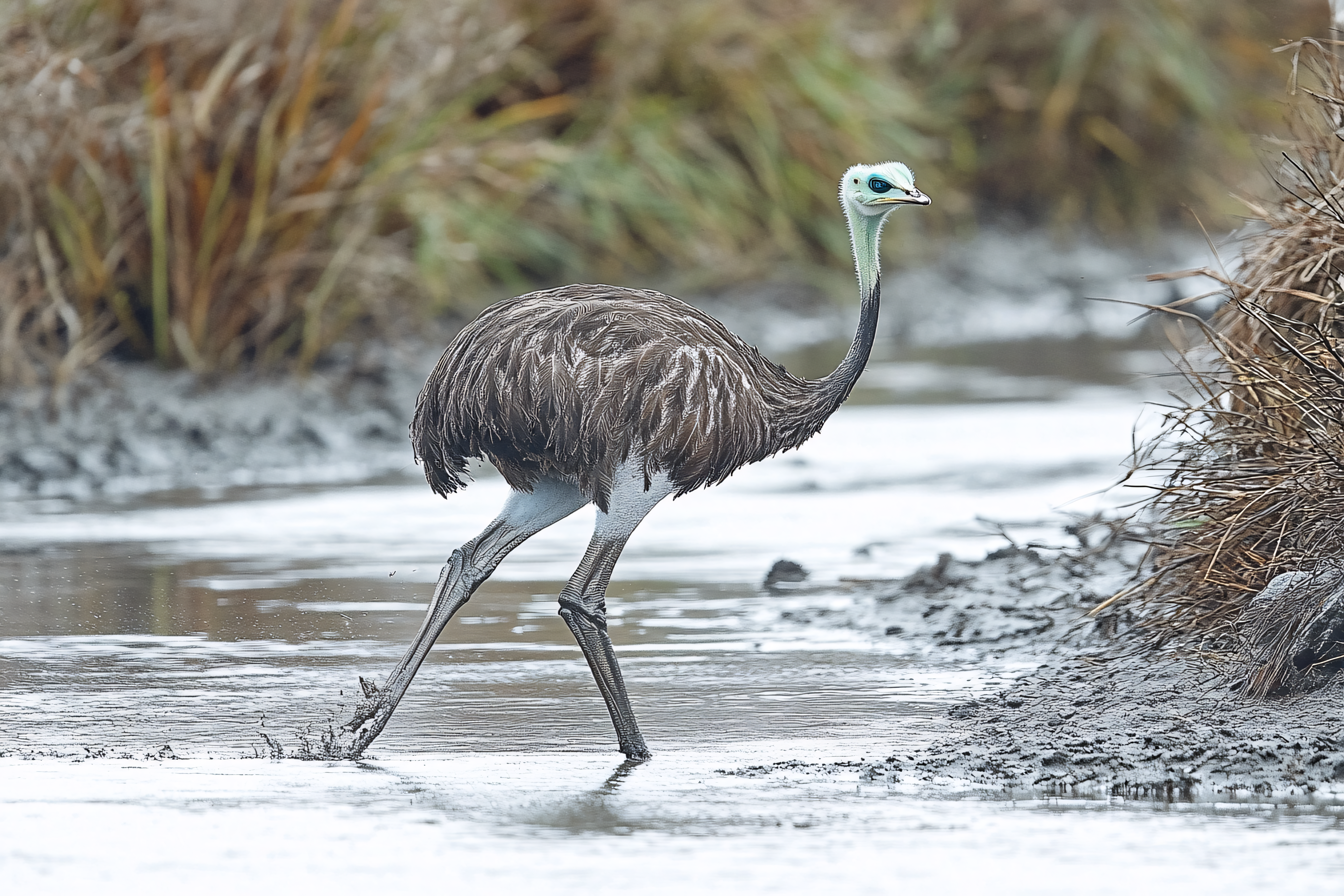 Rhea Wading In Water