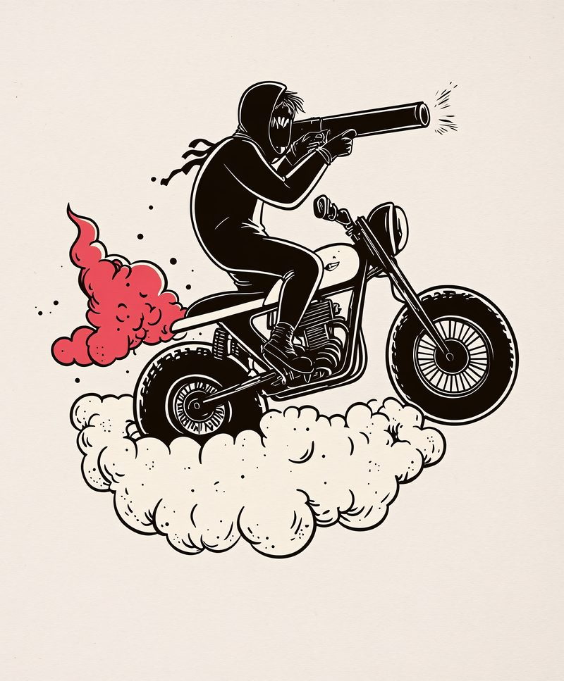 Rider With Gun on Motorcycle