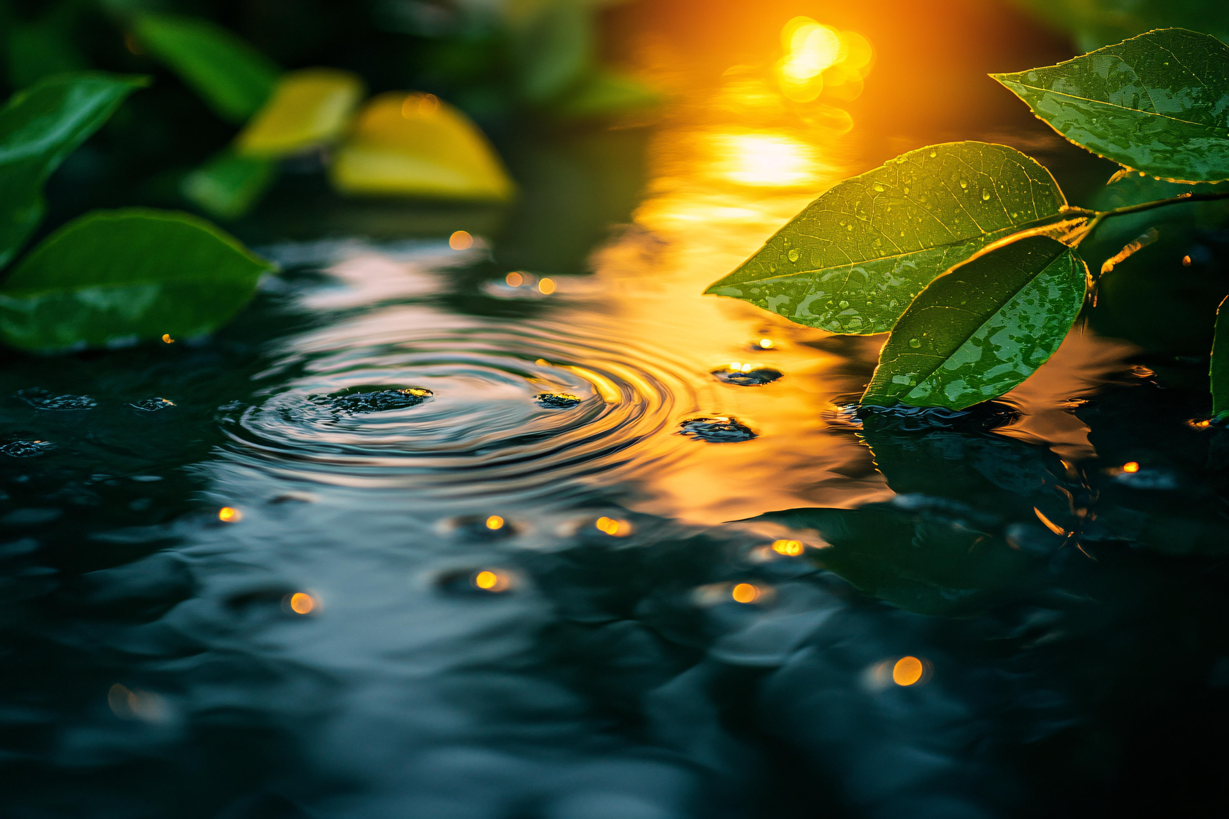 Ripples and Leaves in Golden Light
