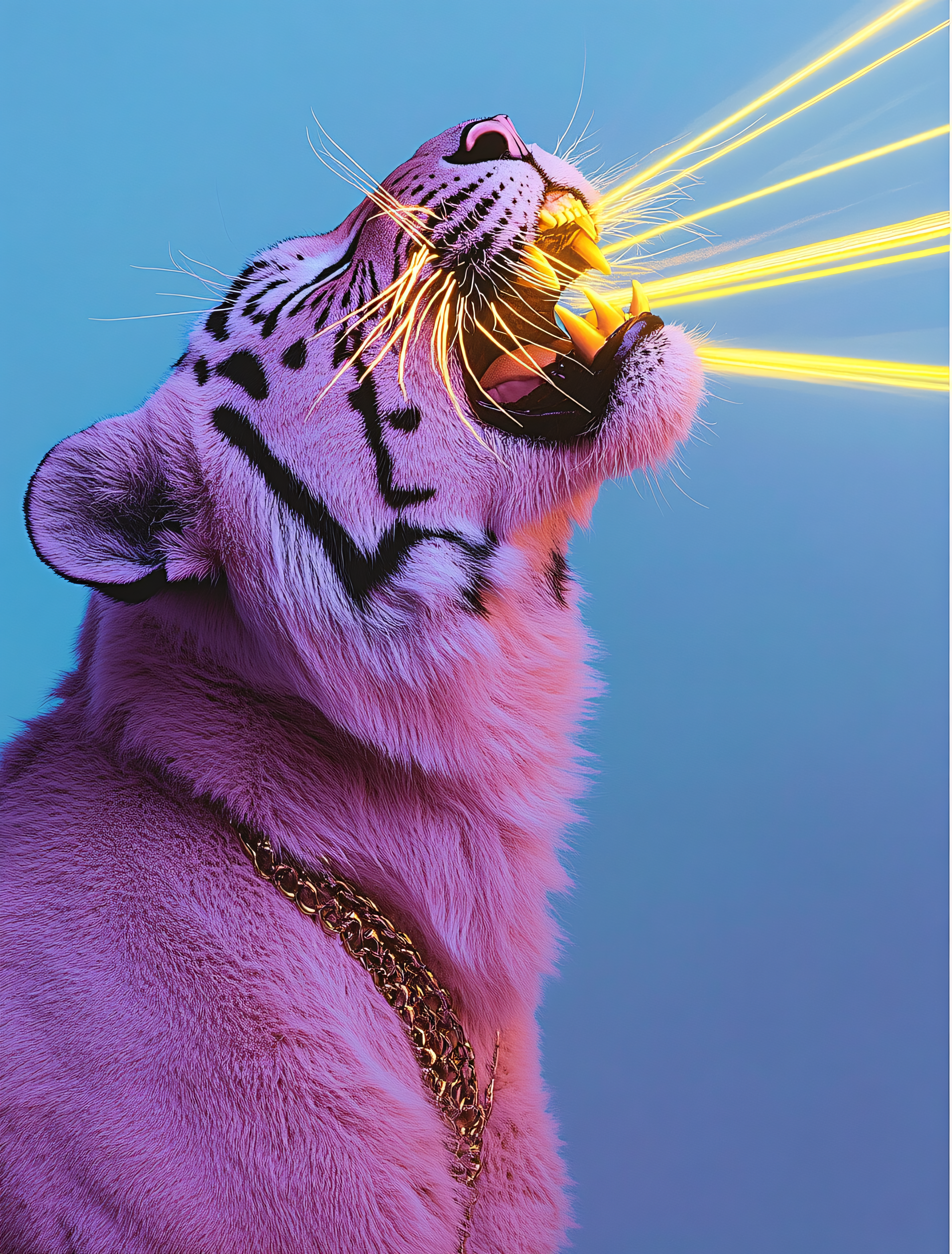 Roaring Pink Tiger with Golden Rays