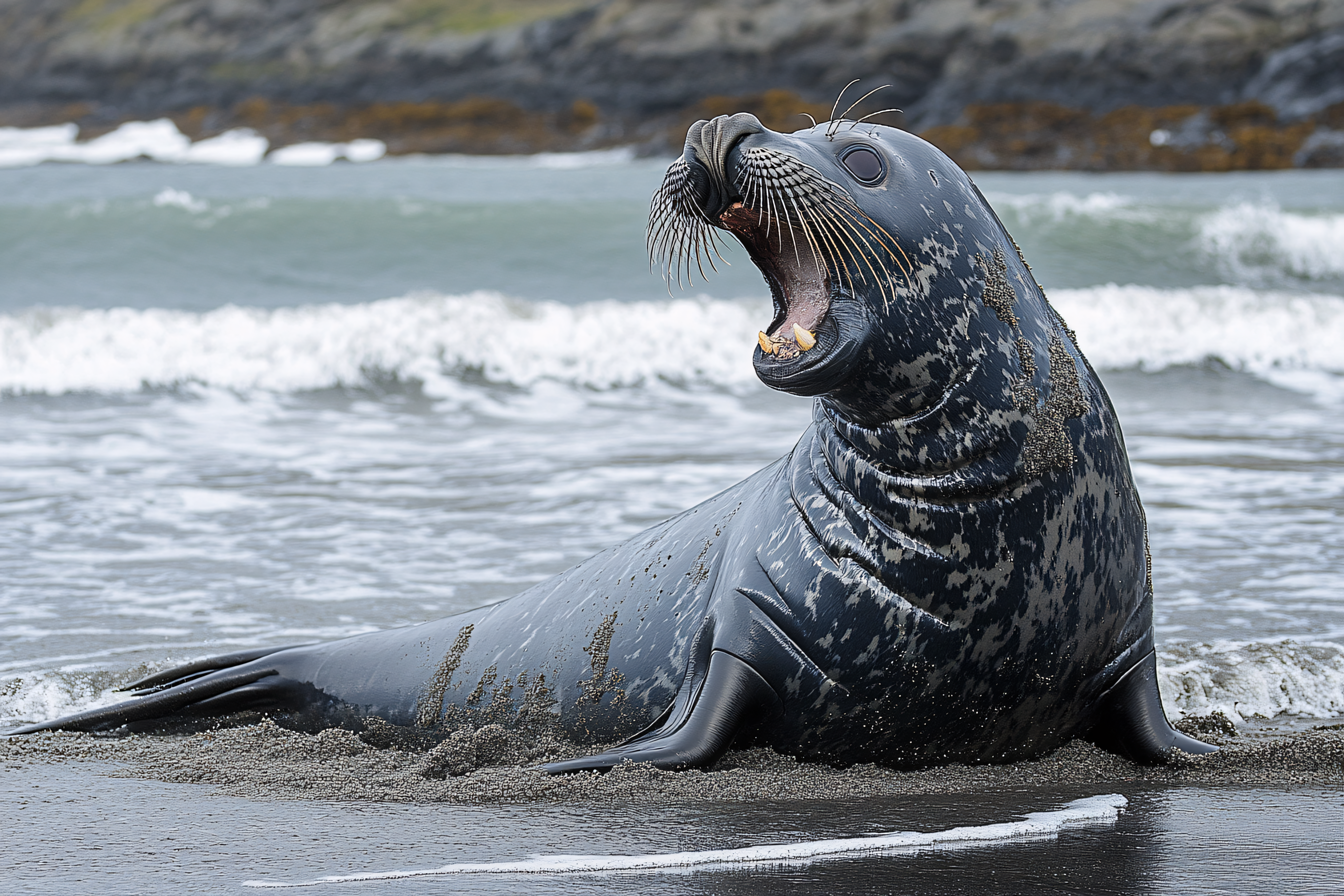 Roaring Seal on Sandy Beach