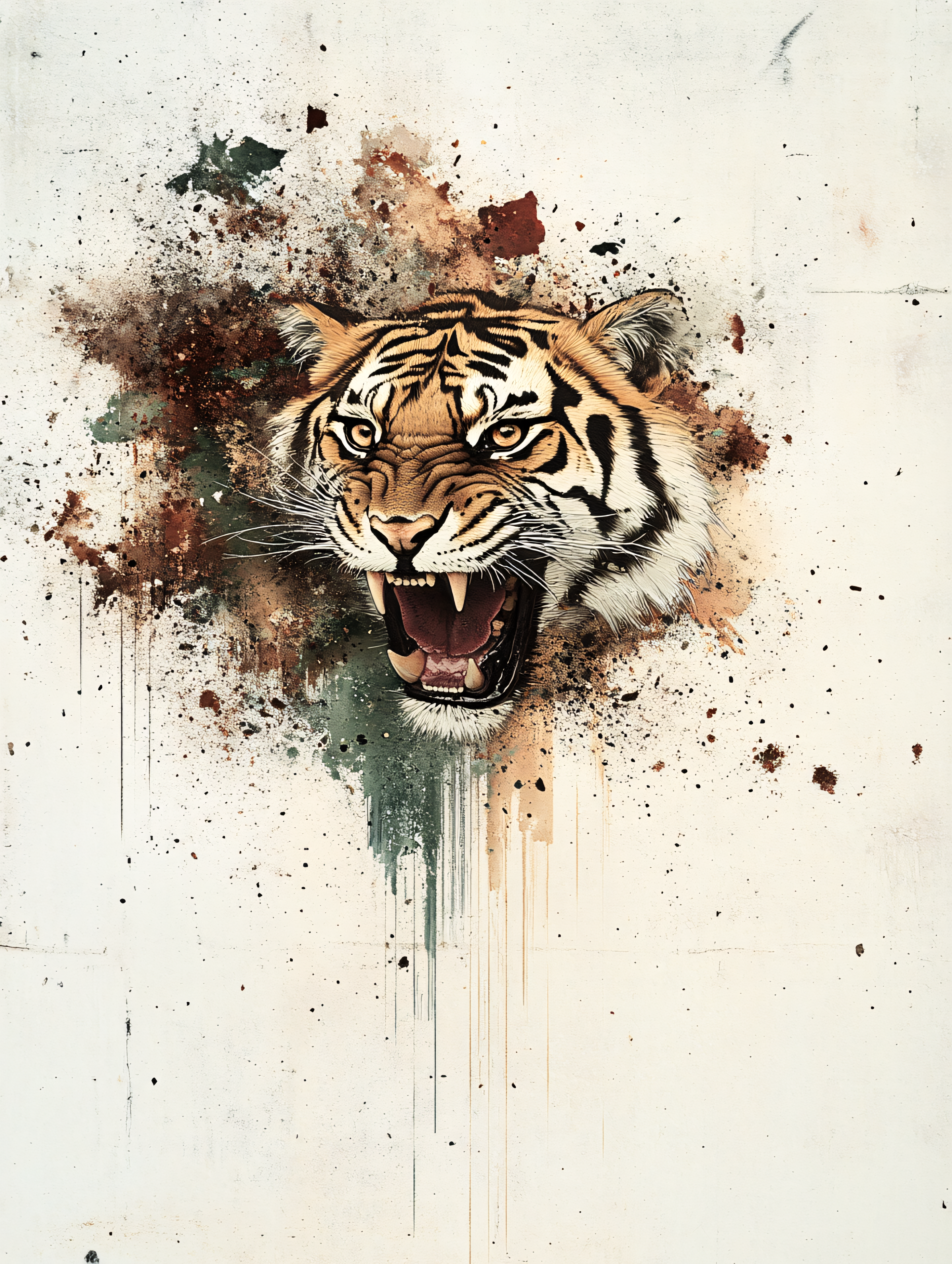 Roaring Tiger Head Grunge Style