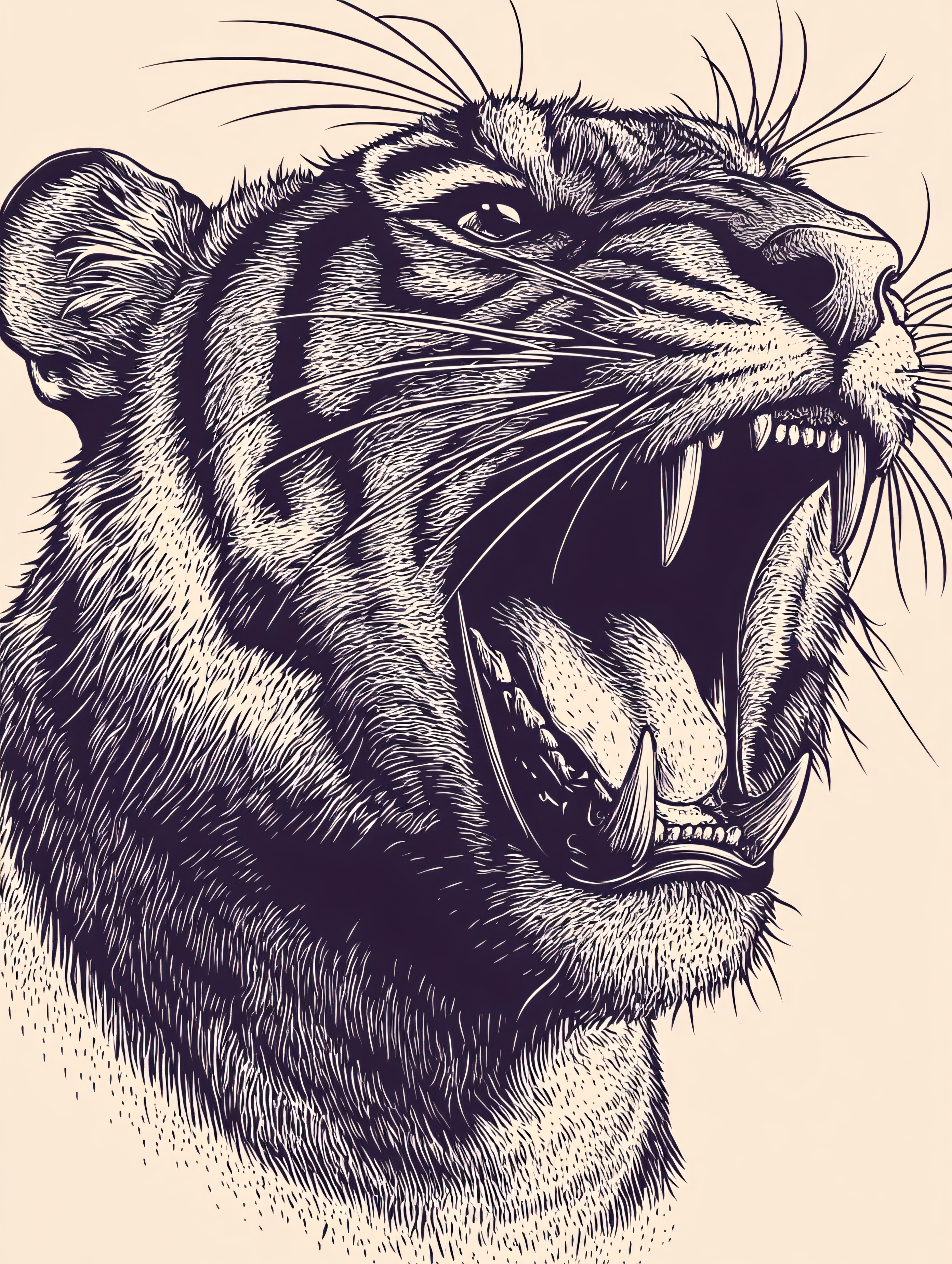 Roaring Tiger Head Illustration