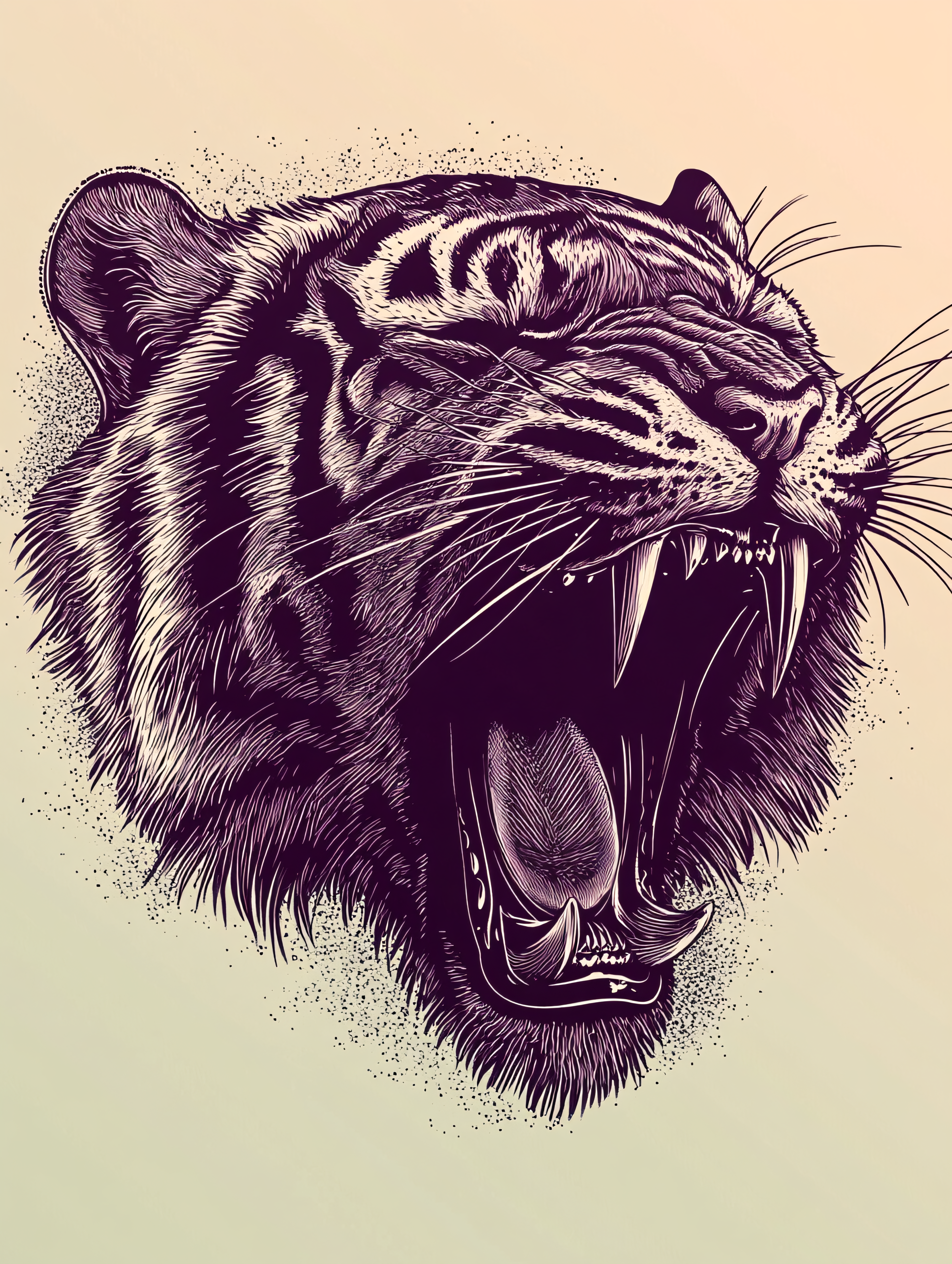 Roaring Tiger Head Line Art