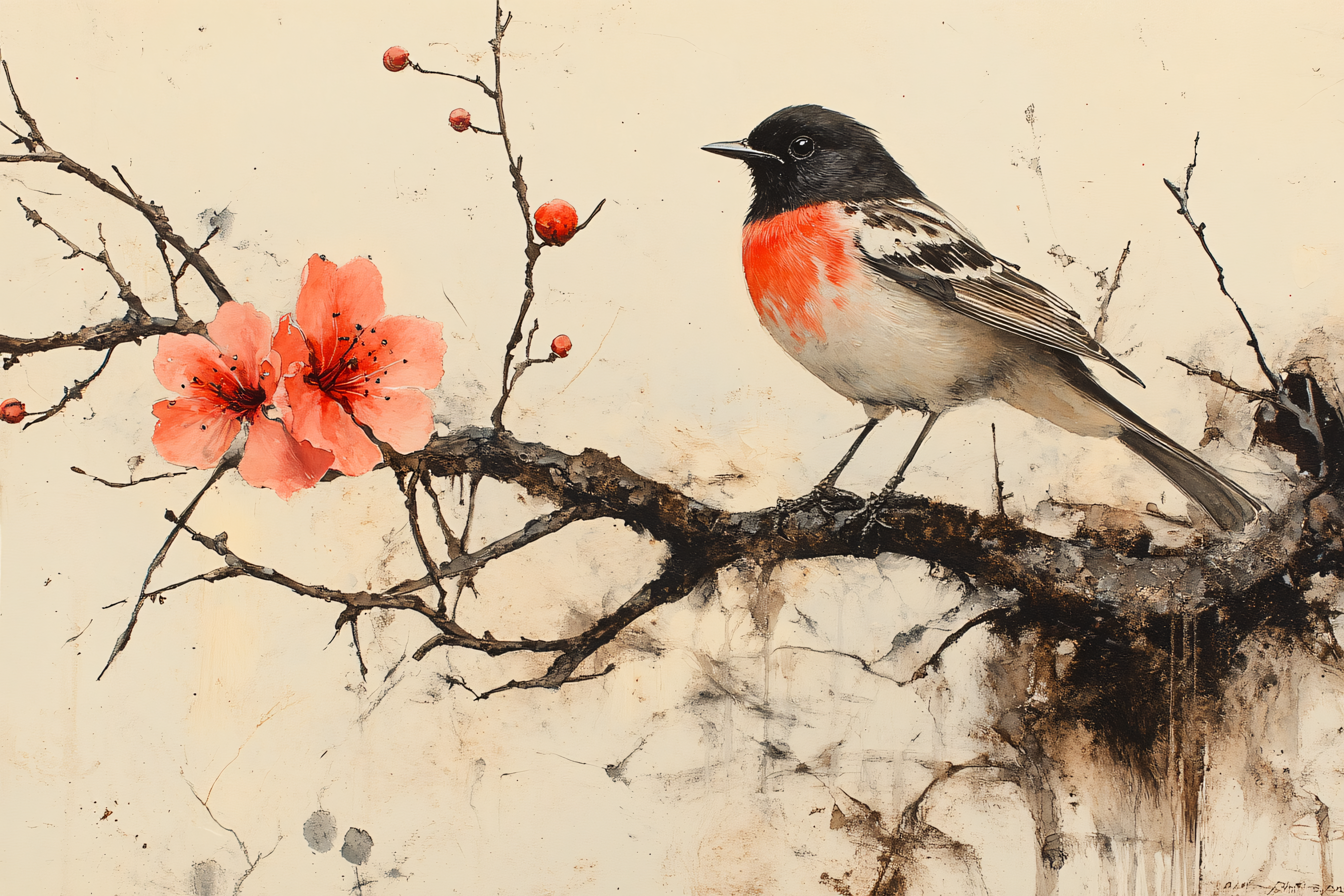 Robin On Blossoming Branch
