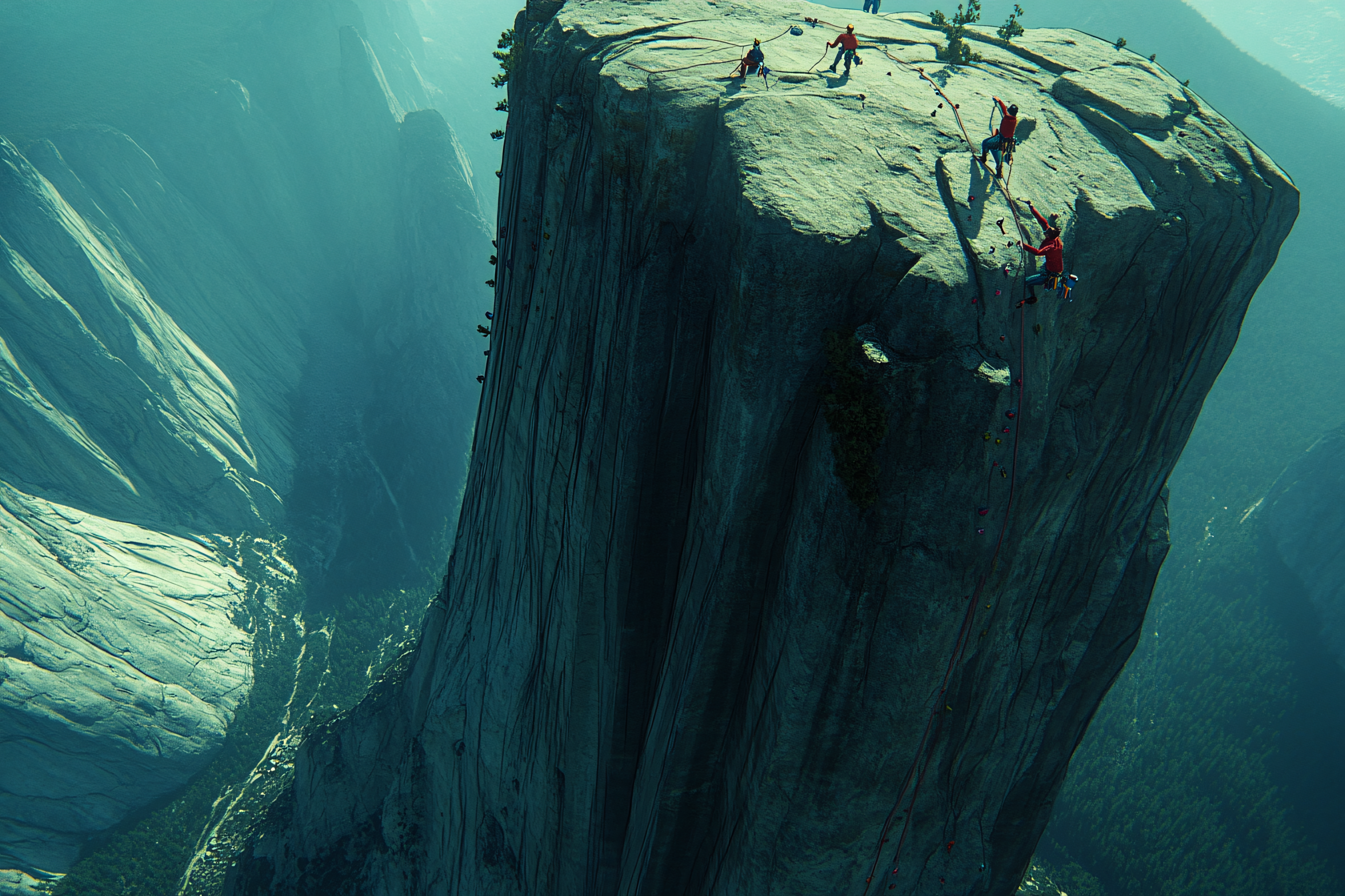 Rock Climbers On Sheer Cliff Face