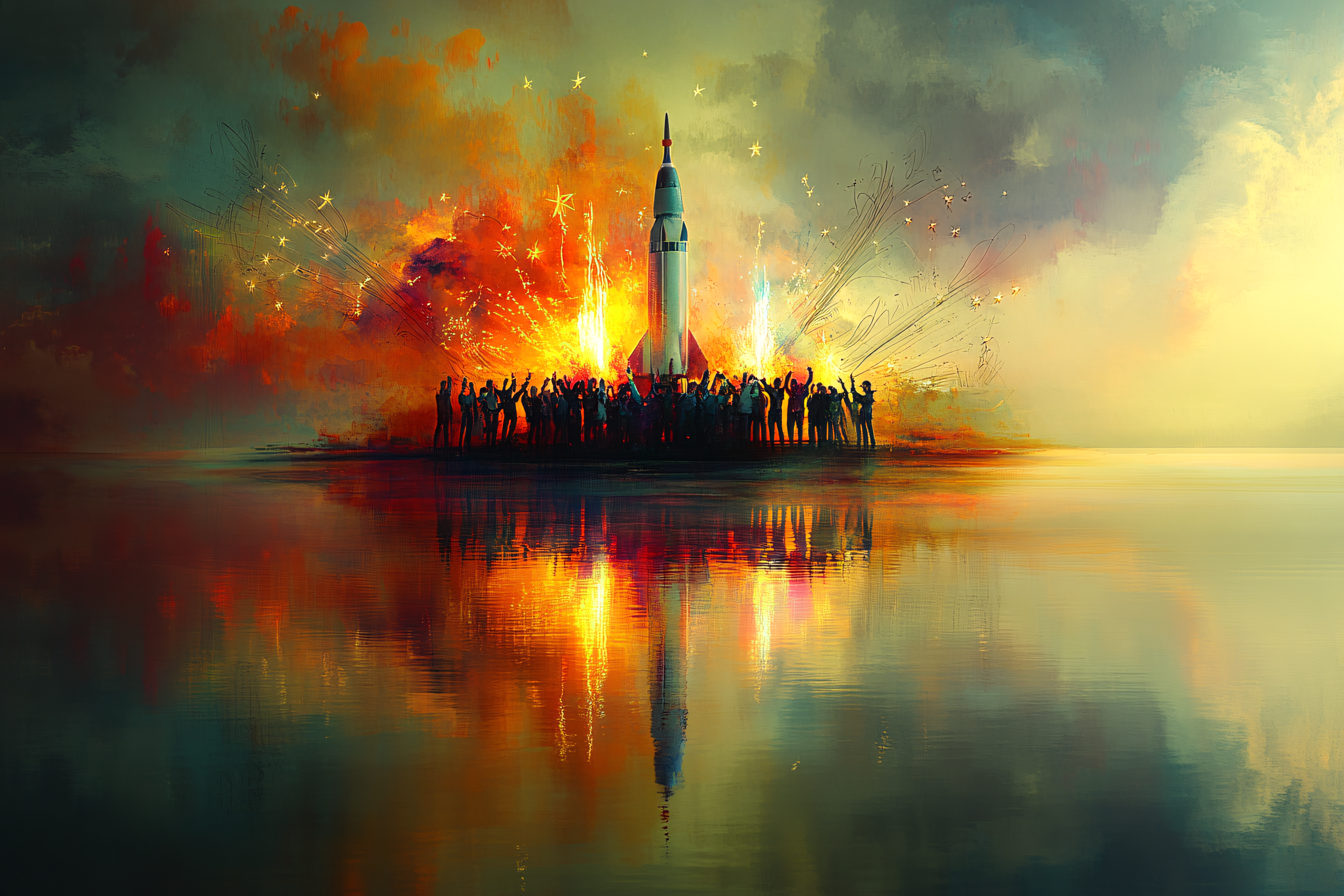 Rocket Launch Celebration on Water