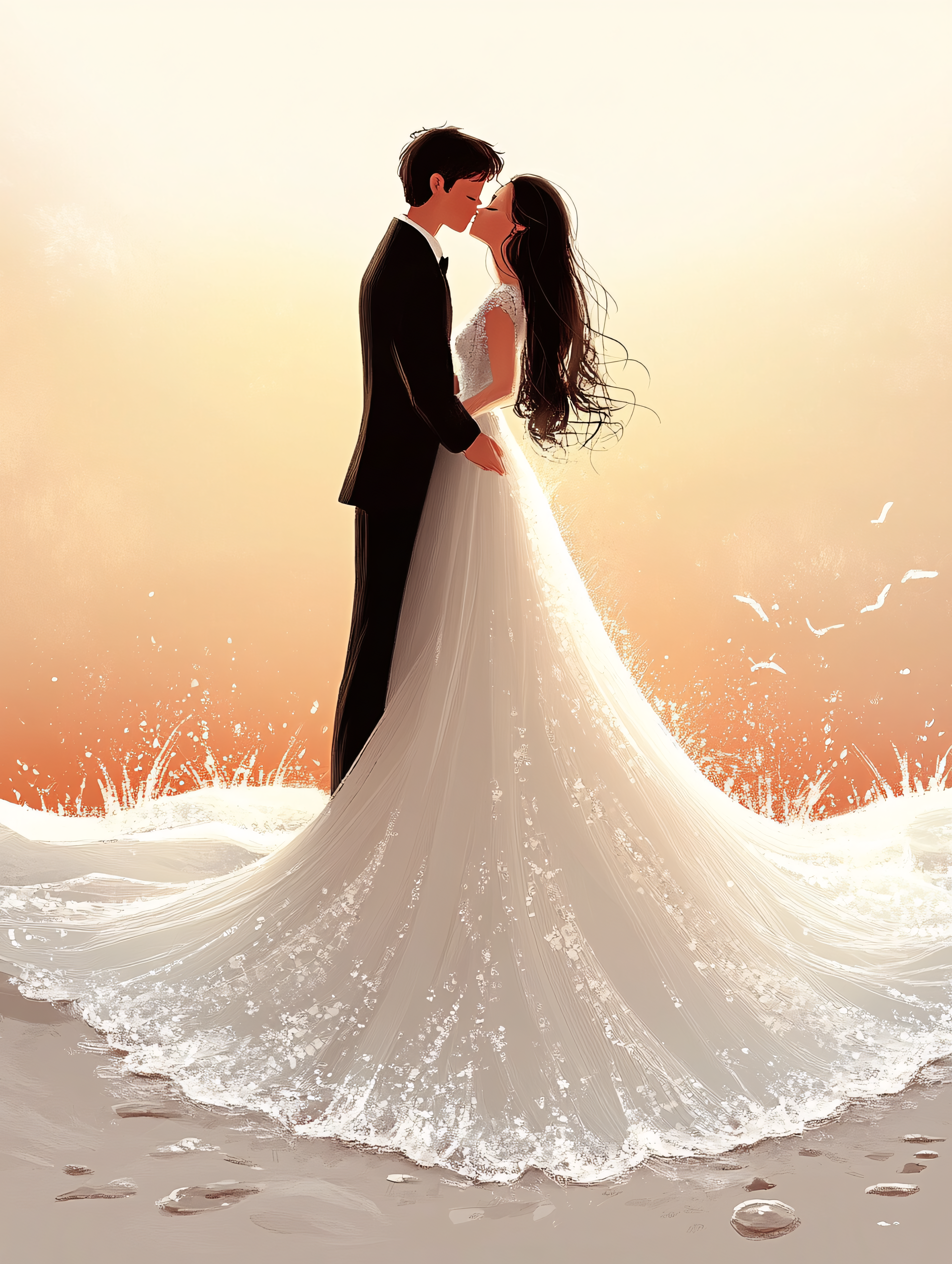 Romantic Beach Wedding Kiss