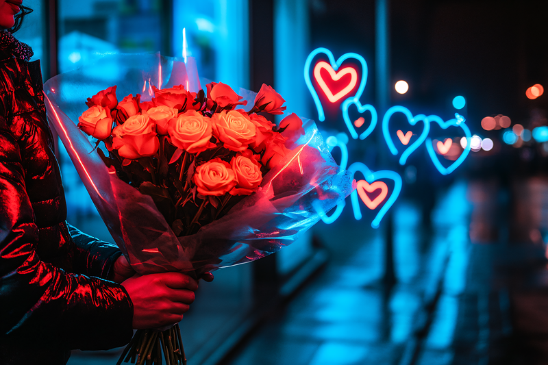 Romantic Bouquet Neon Hearts