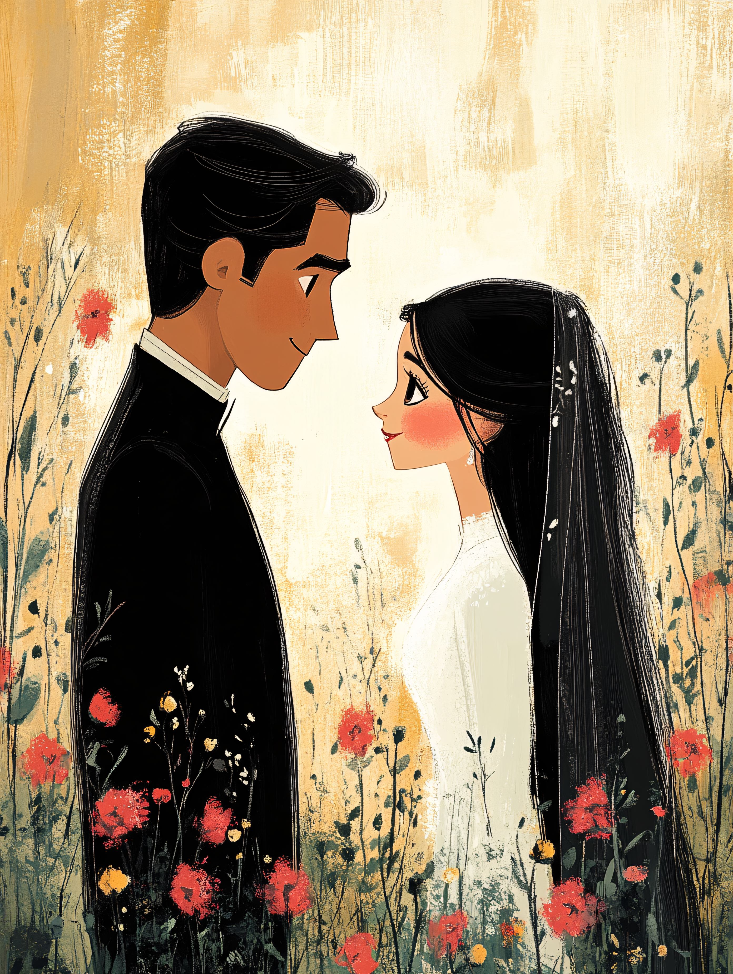 Romantic Couple In Flower Field