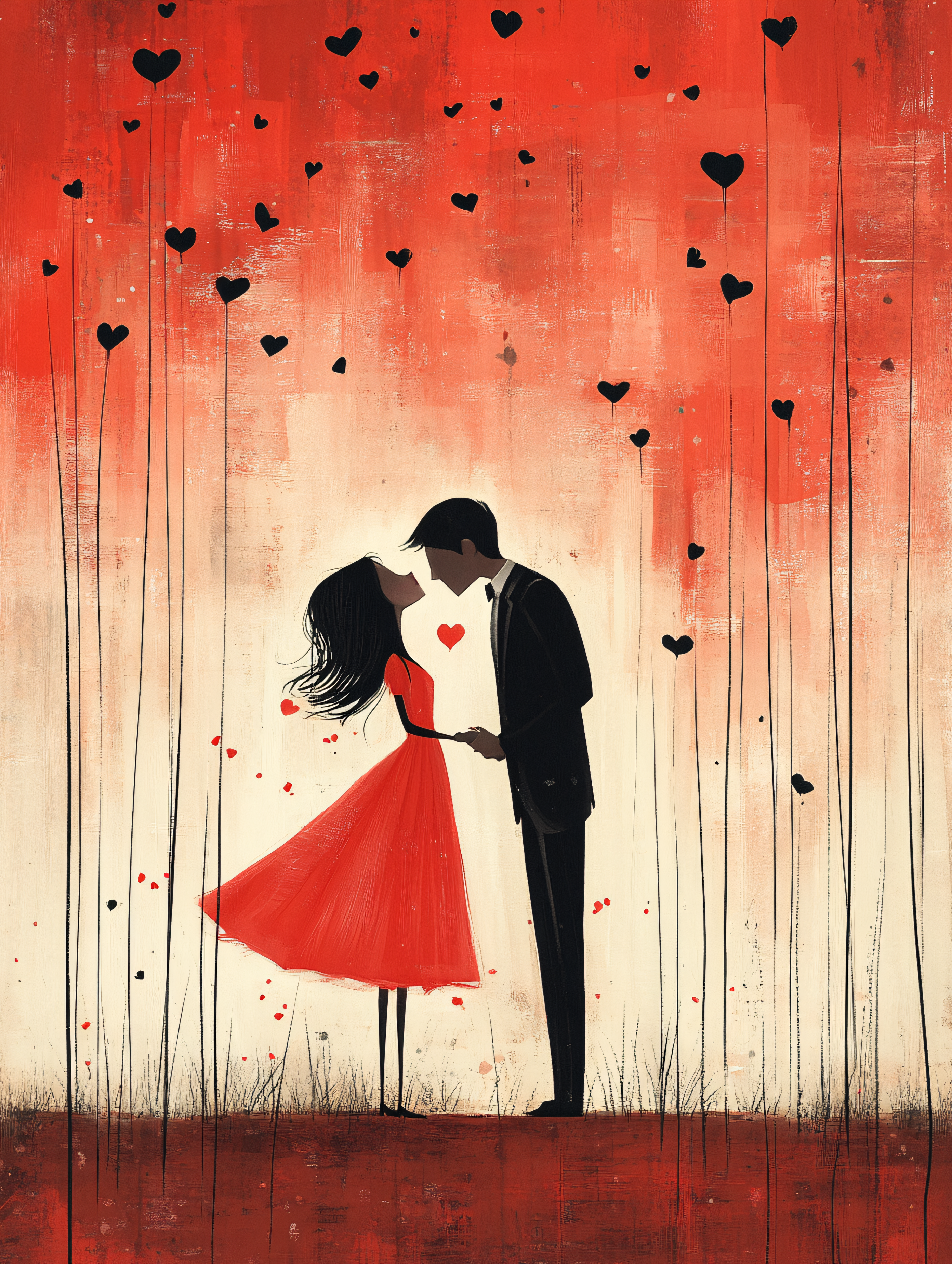 Romantic Couple Silhouette with Hearts