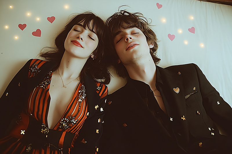 Romantic Couple with Hearts