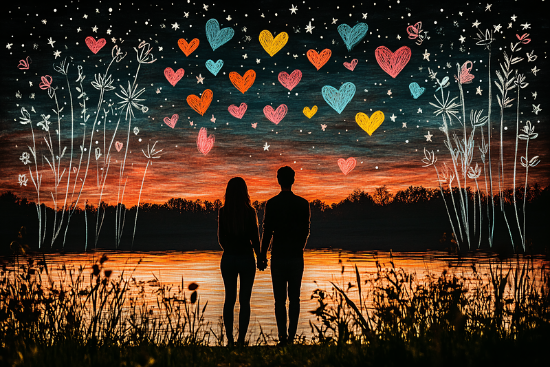 Romantic Dusk Drawn Hearts