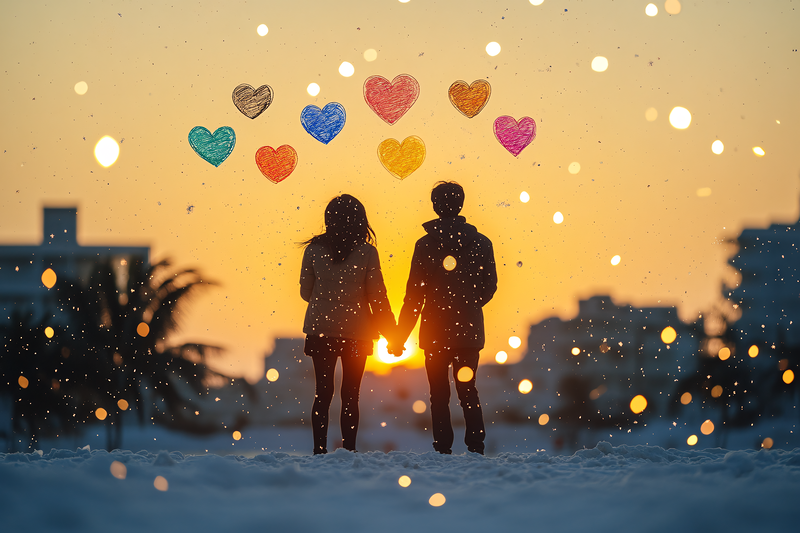 Romantic Winter Sunset Hearts
