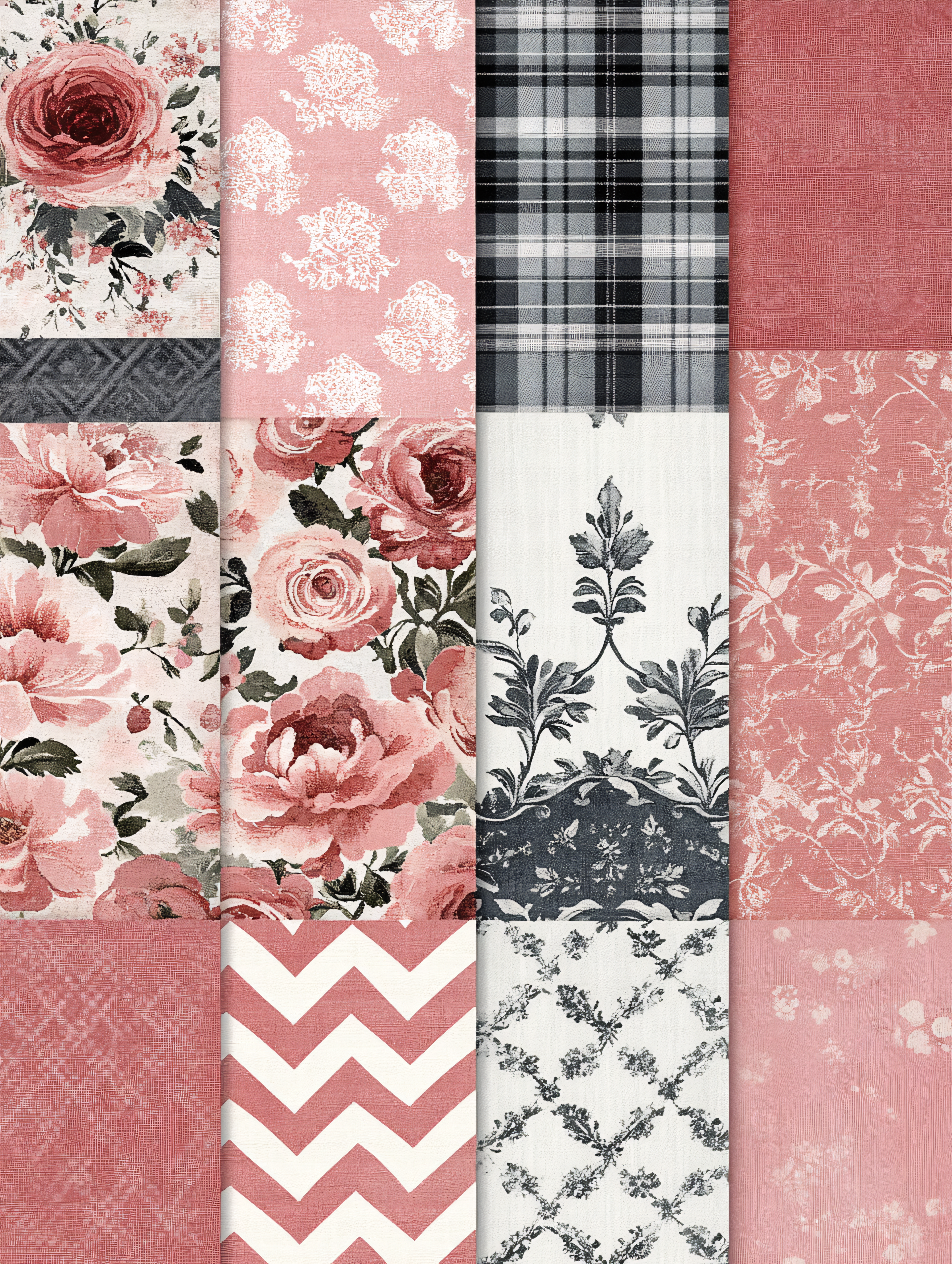 Rose and Geometric Pattern Collage