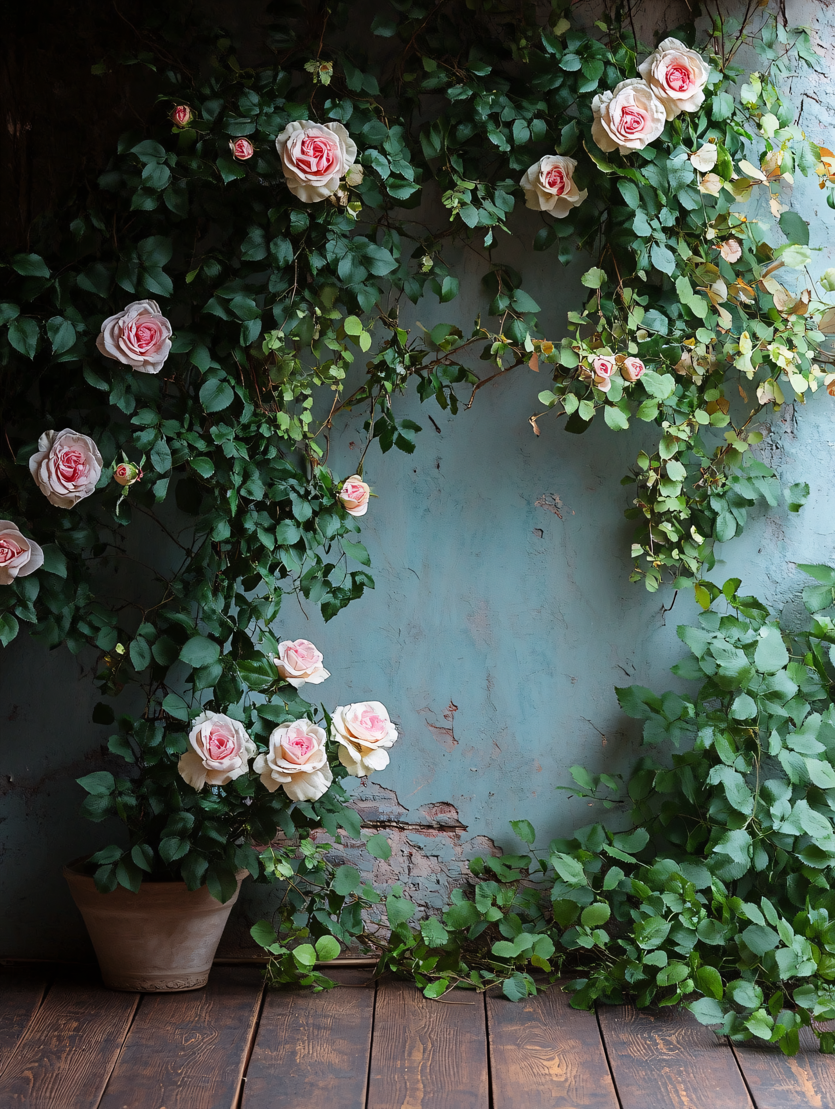Rose Vines On Rustic Wall