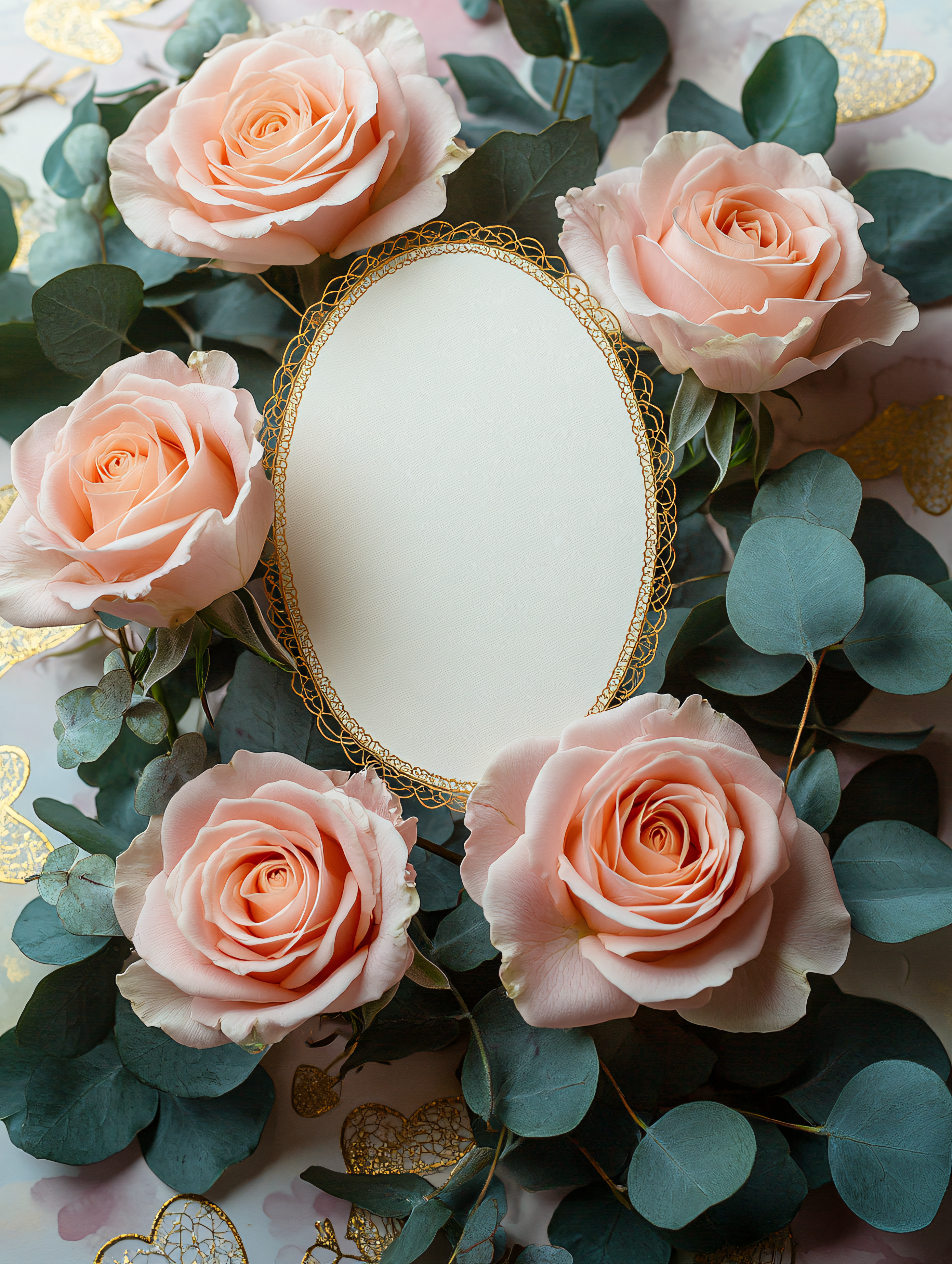 Roses and Eucalyptus Wreath with Oval Card