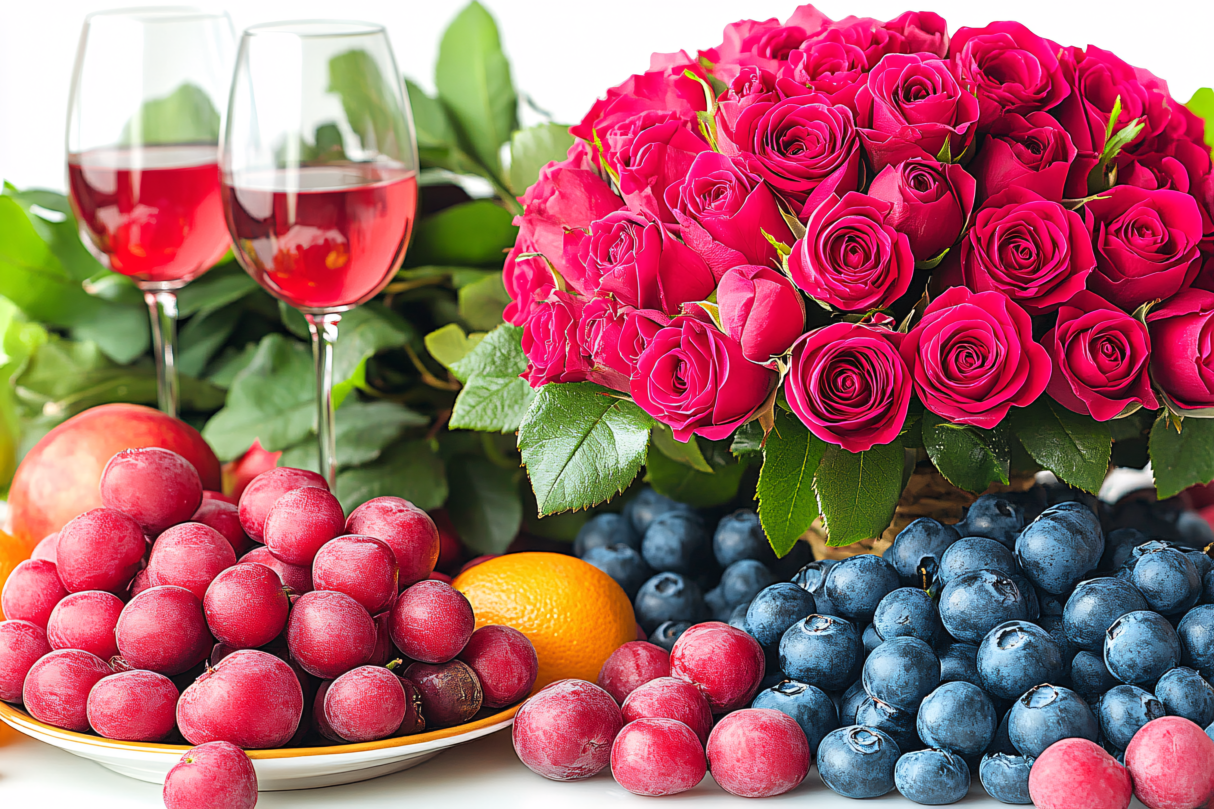 Roses Wine and Fruits