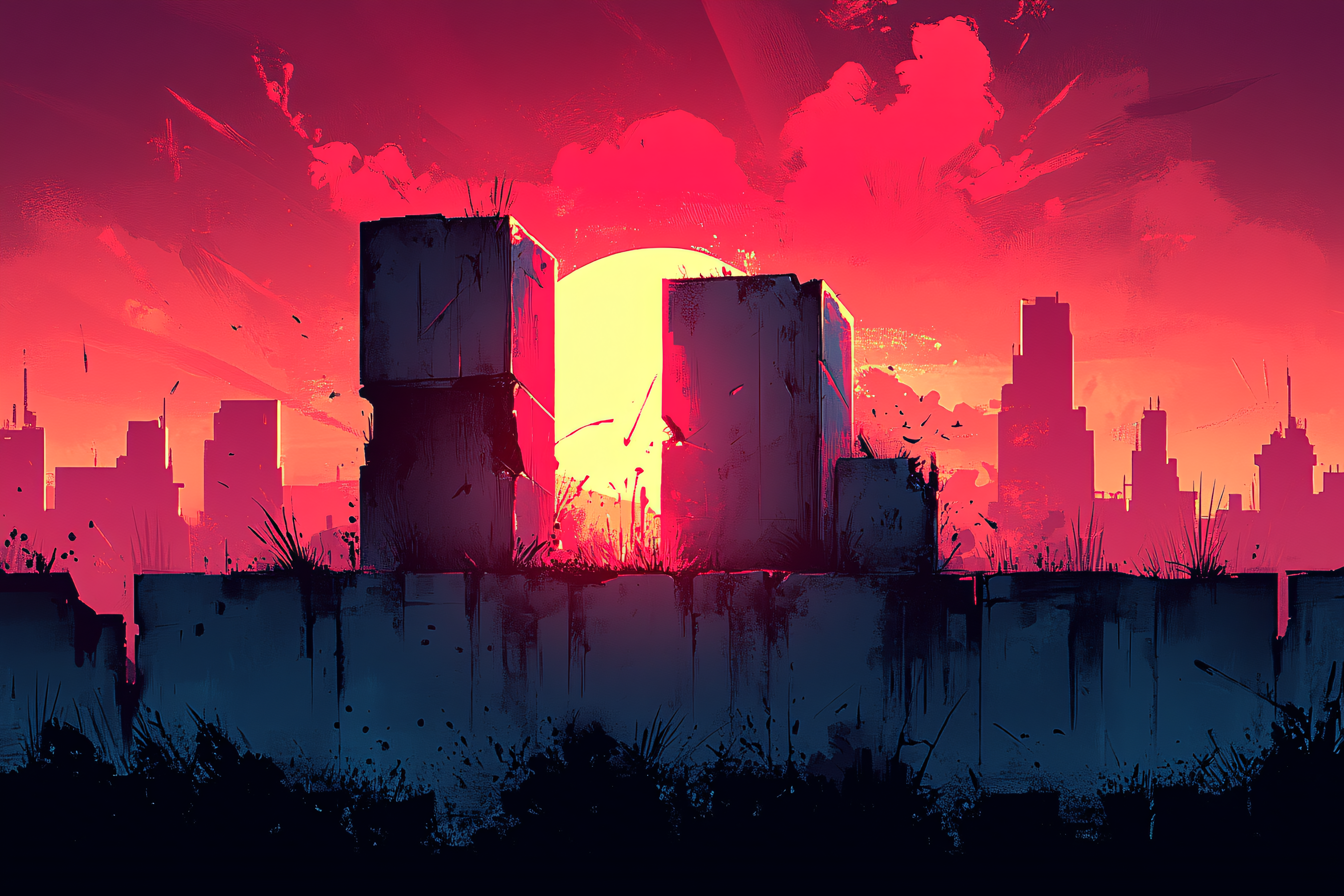 Ruined Cityscape Sunset