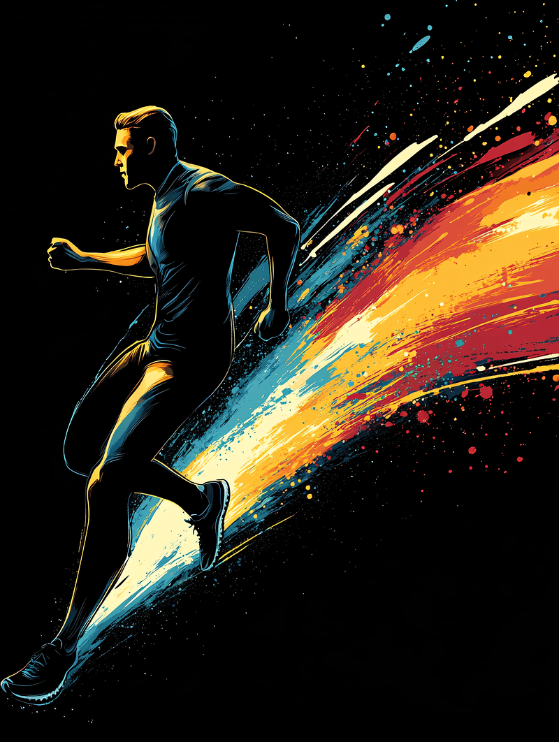 Running Athlete Silhouette With Abstract Paint