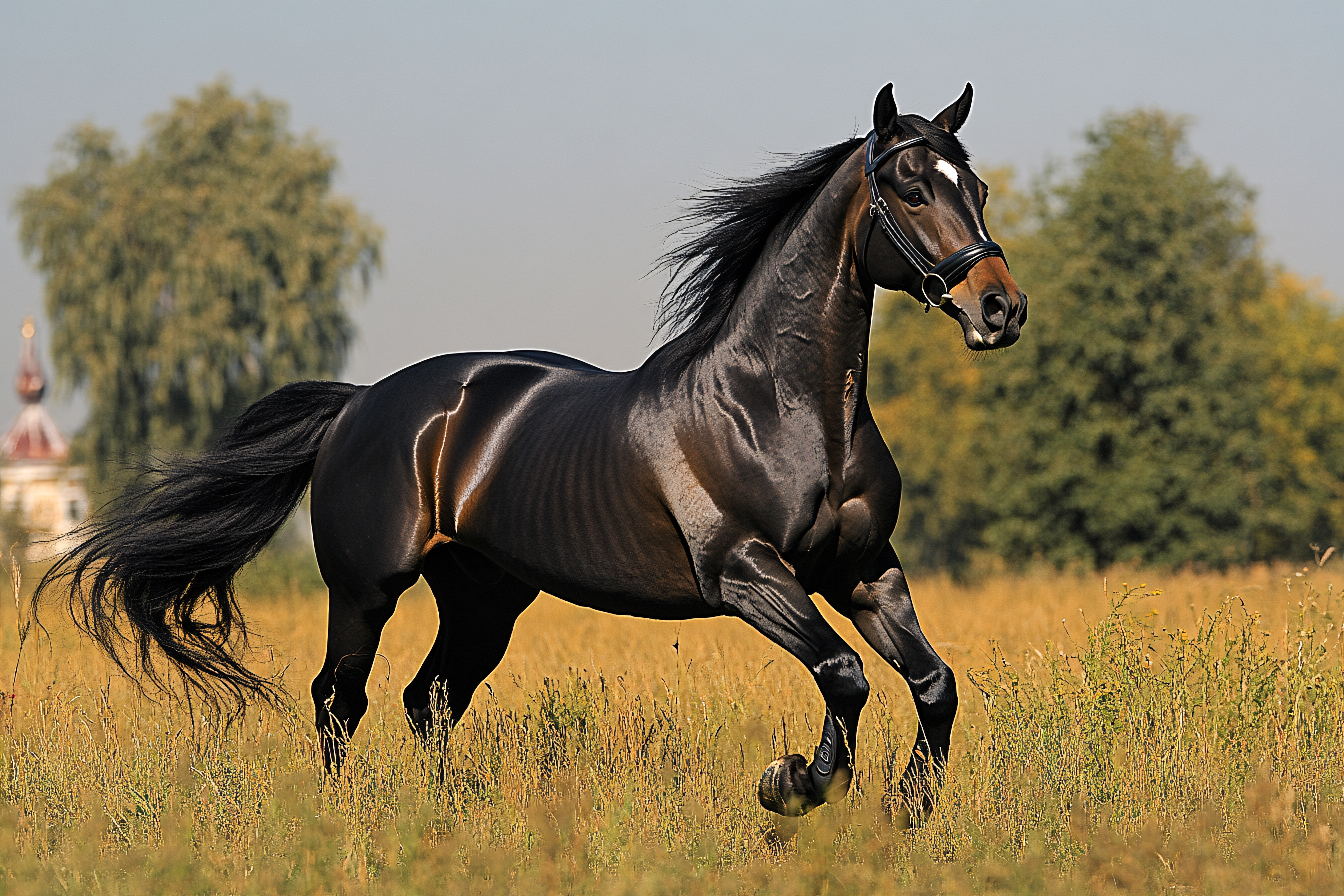 Running Horse in Golden Field
