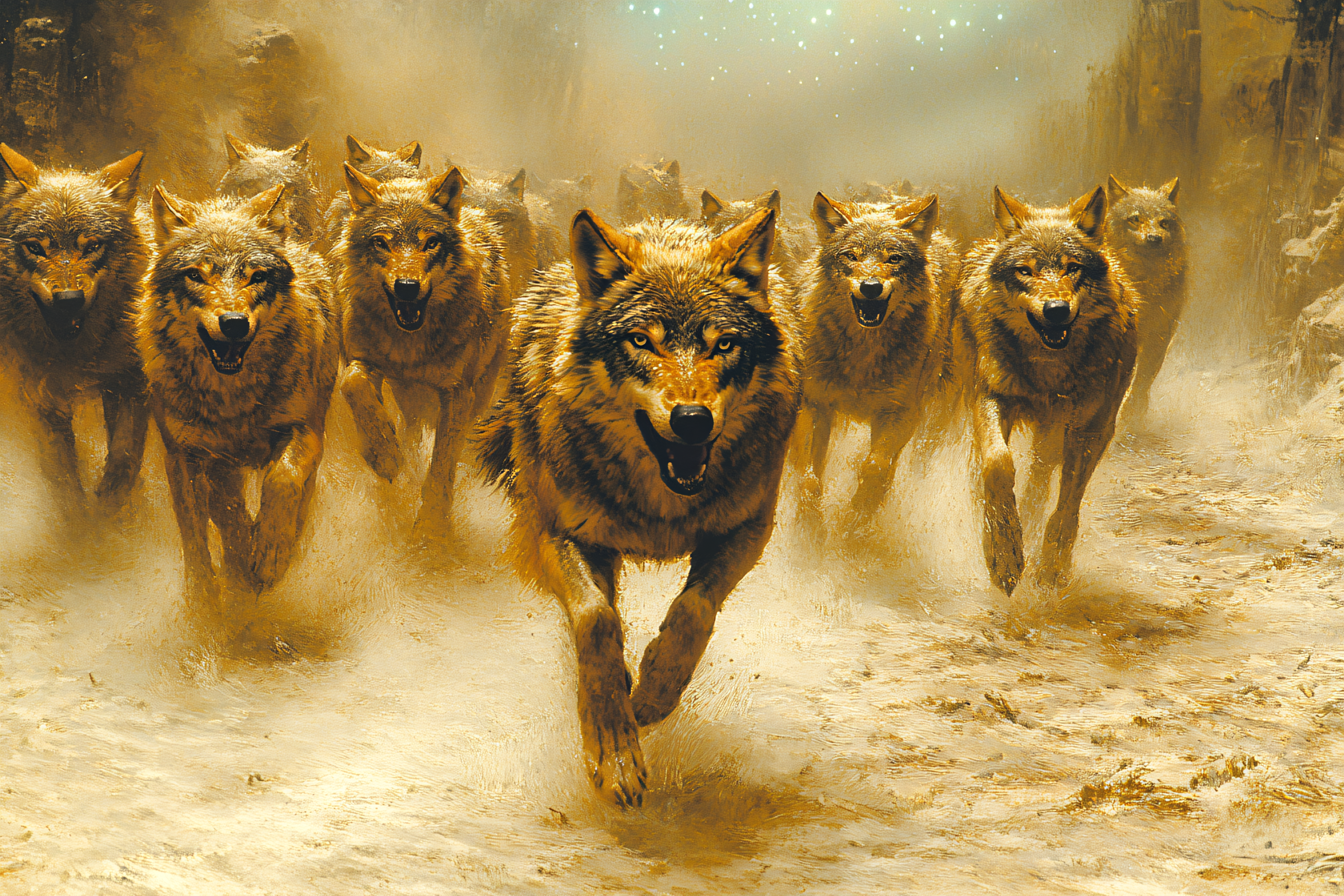 Running Pack Of Wolves