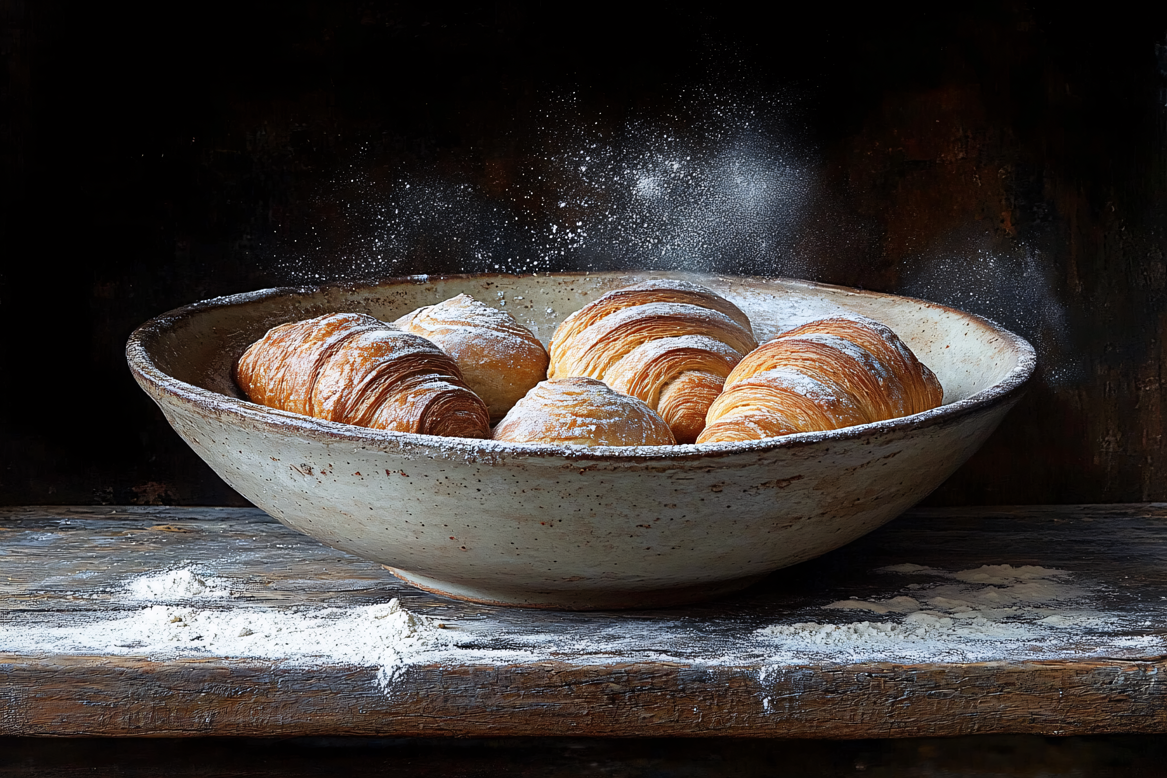Rustic Croissants in Beige Bowl