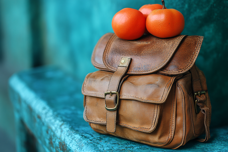 Rustic Leather Bag with Fruit