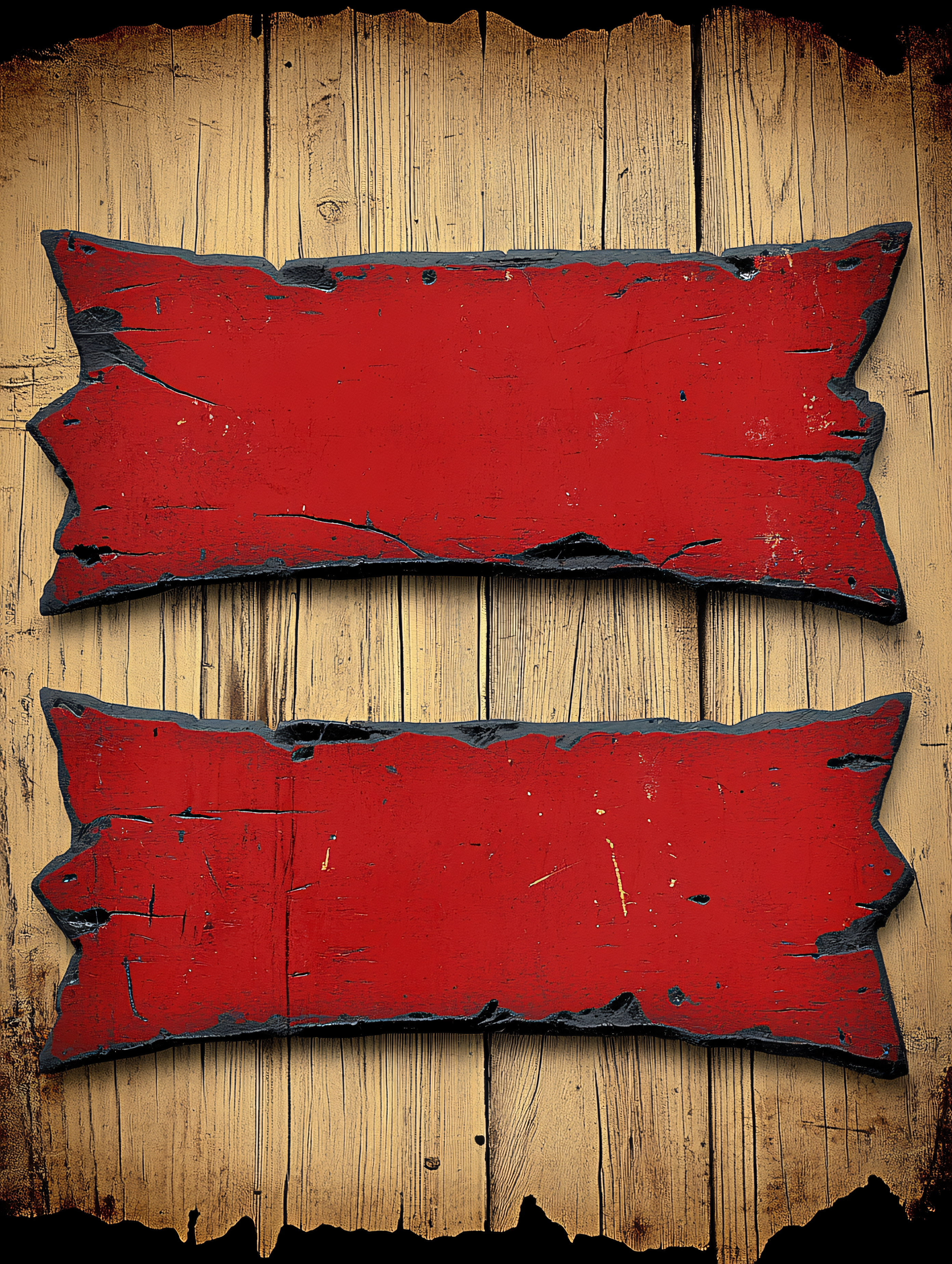 Rustic Red Wooden Banners on Wood Wall