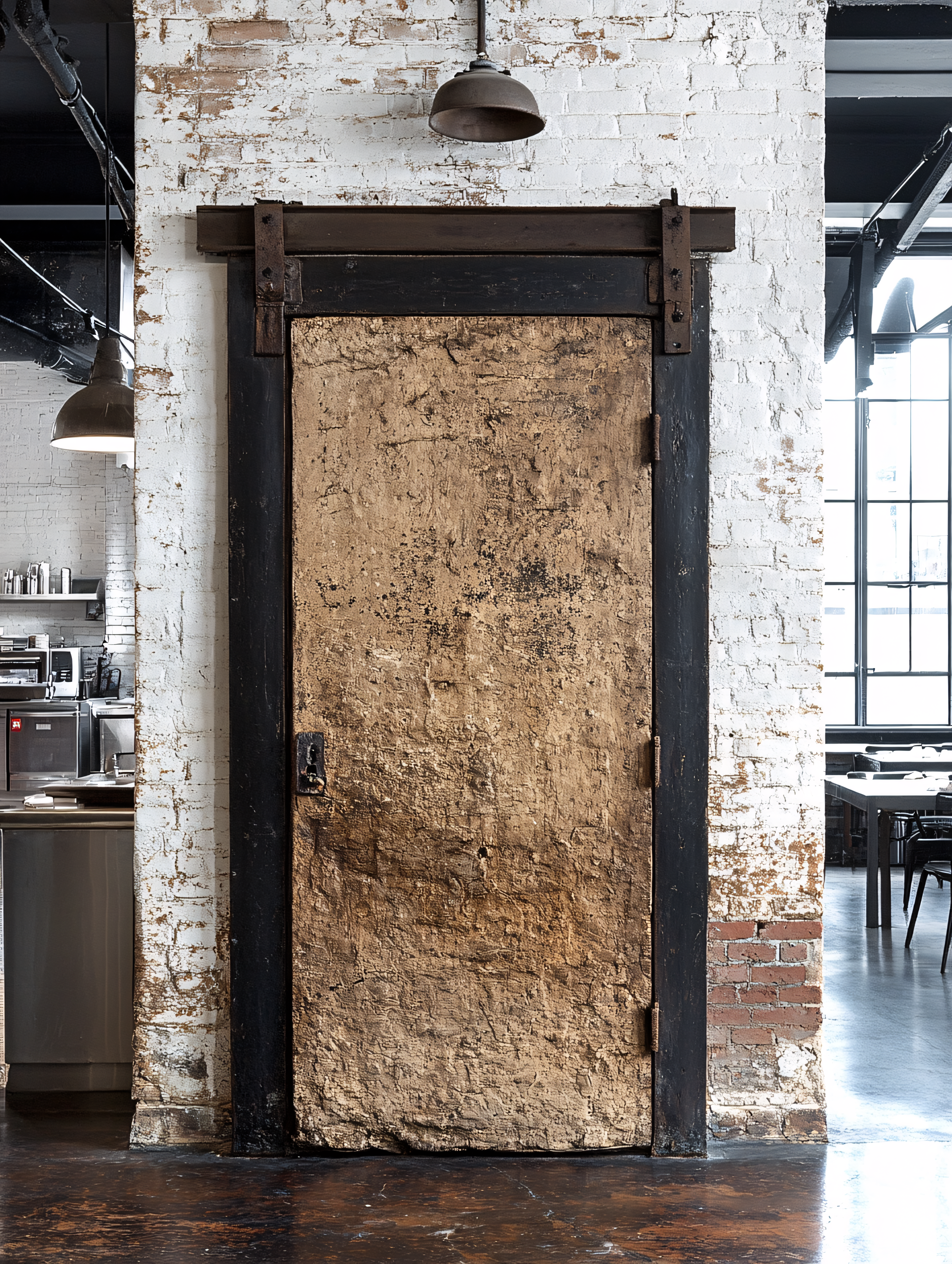 Rustic Wooden Door in Industrial Setting