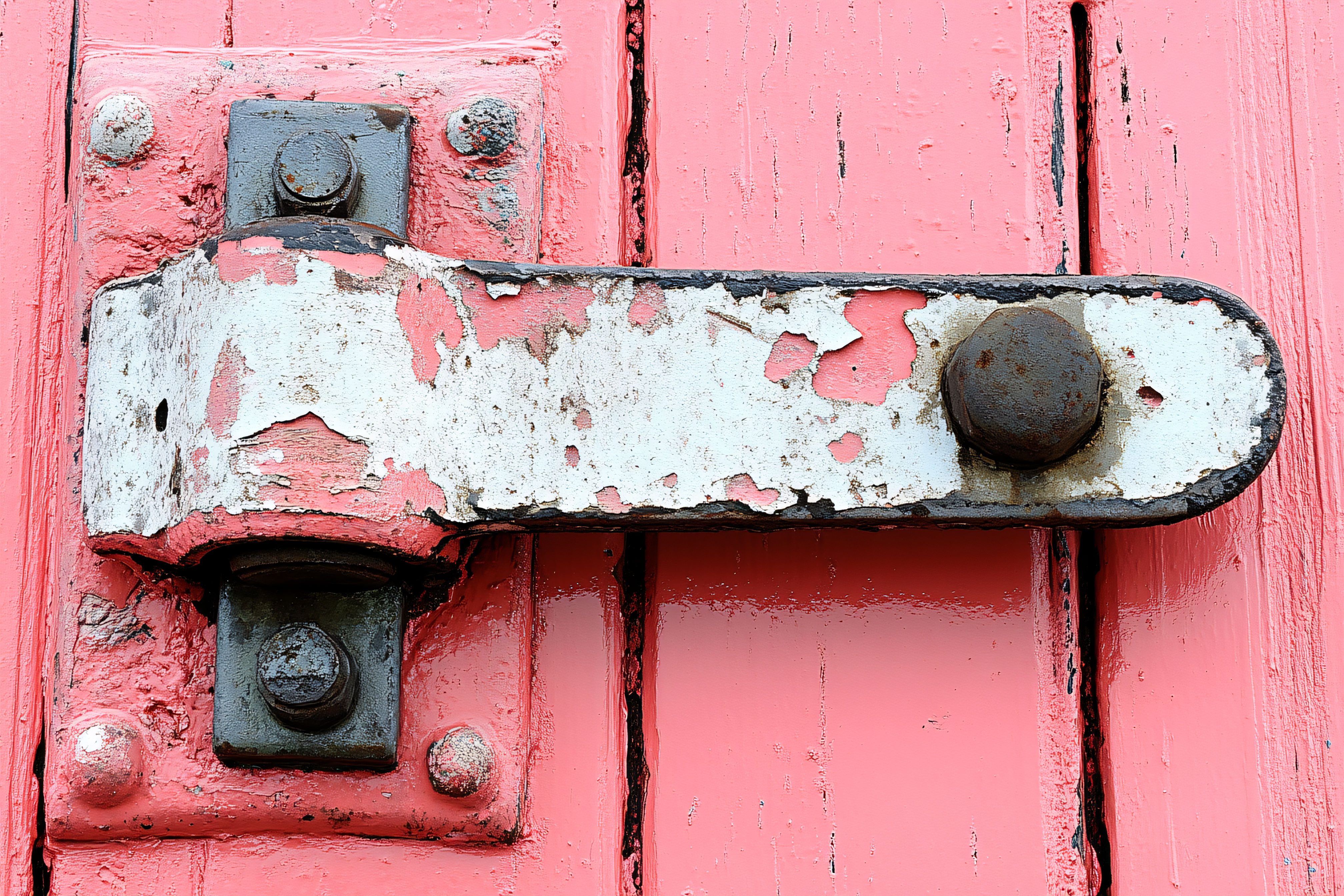 Rusty Hinge on Pink Wooden Door