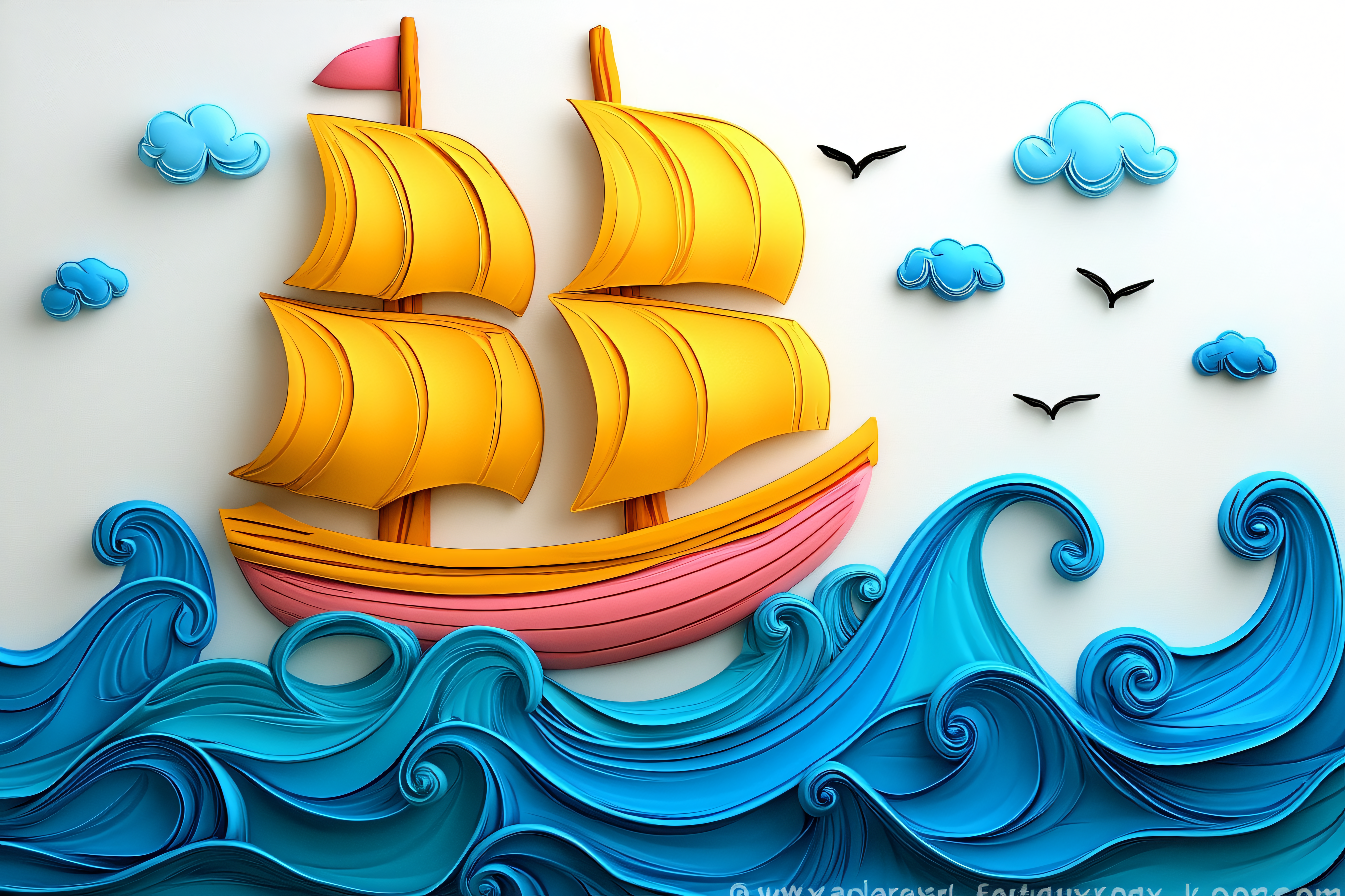 Sailing Ship On Blue Waves