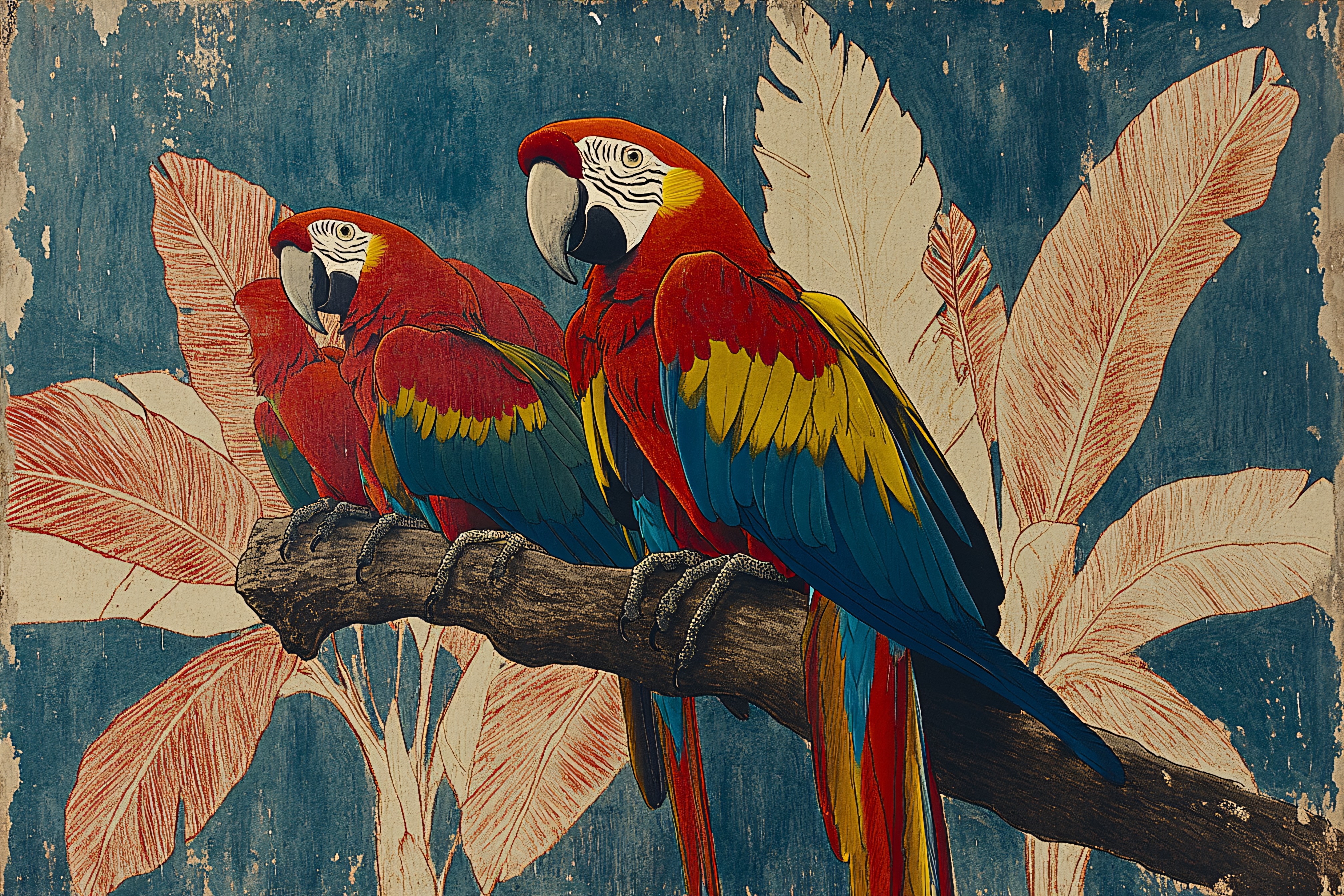 Scarlet Macaws on Branch