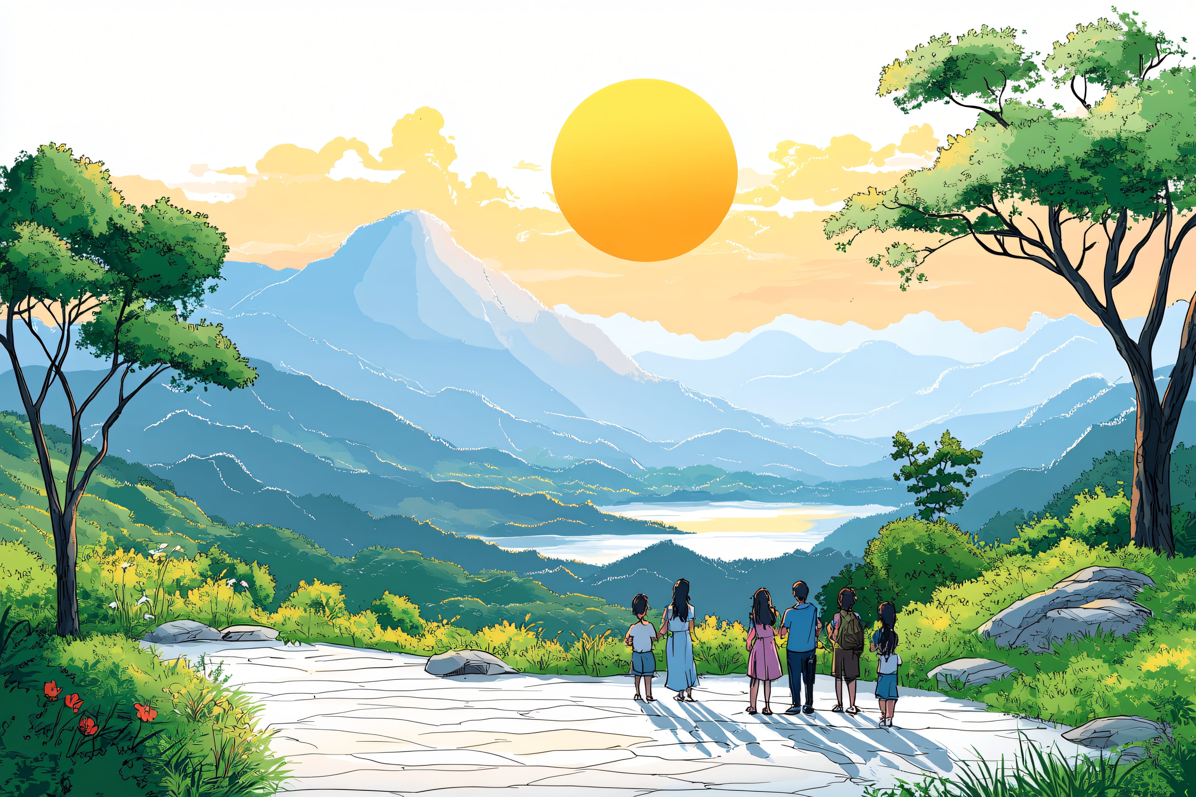 Scenic Mountain View with Family