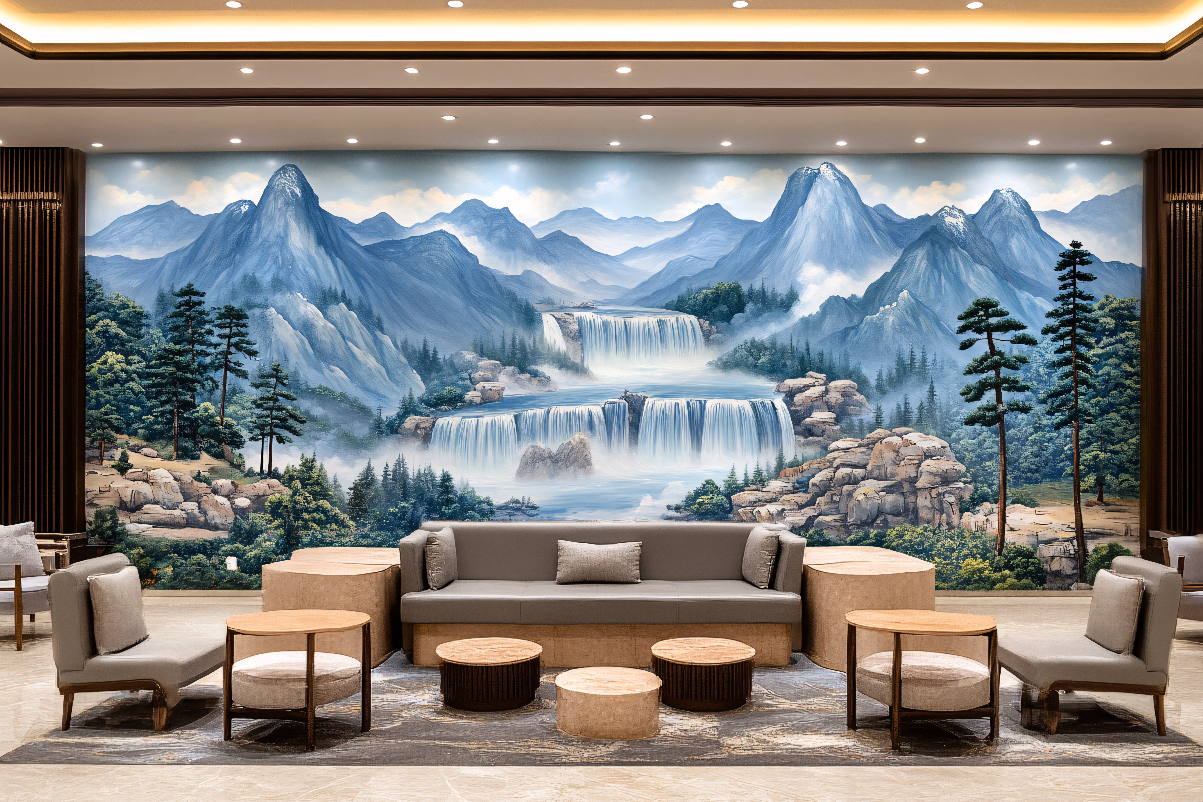 Scenic Mountain Waterfall Mural