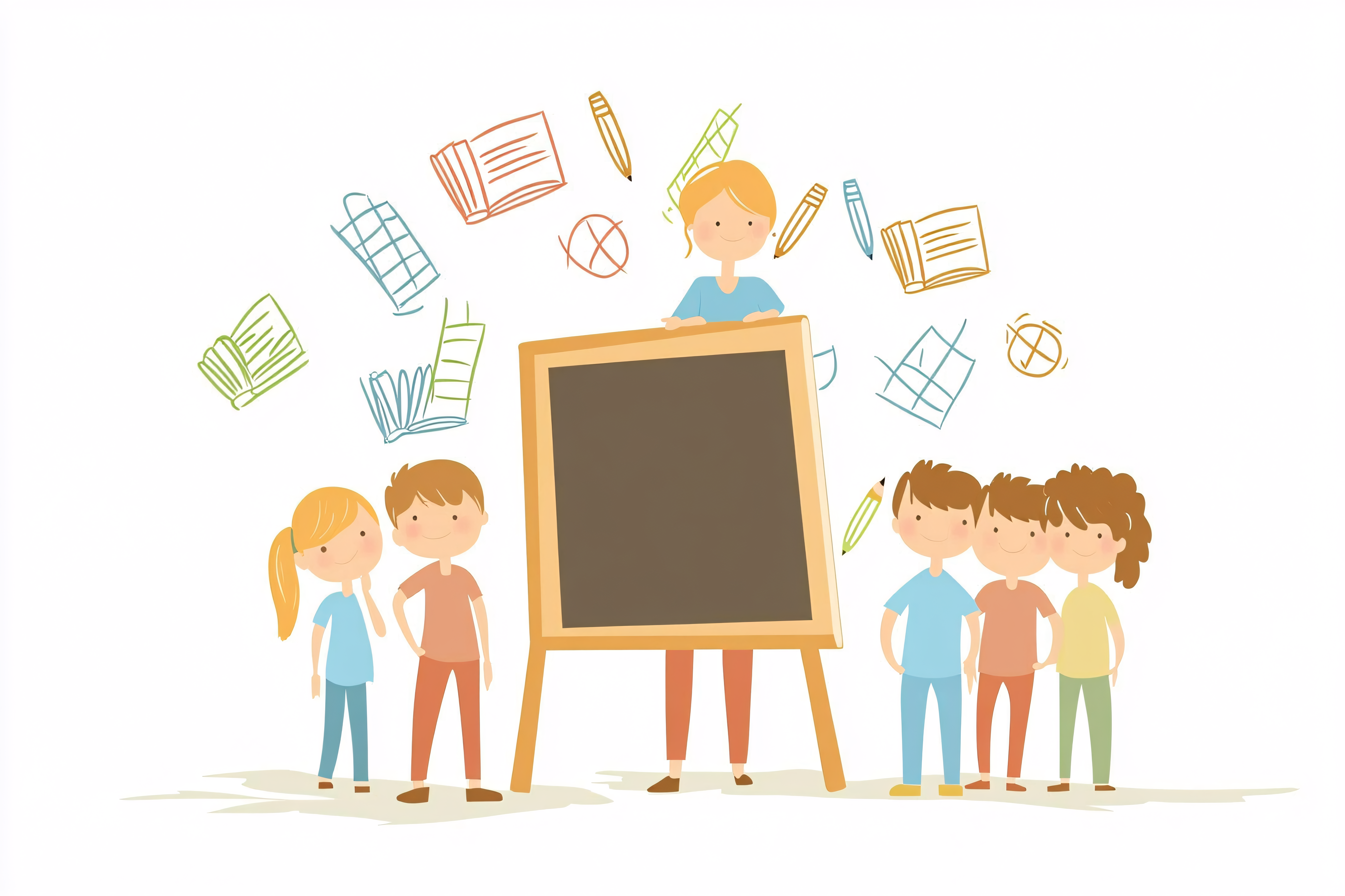 School Children and Teacher by Blackboard