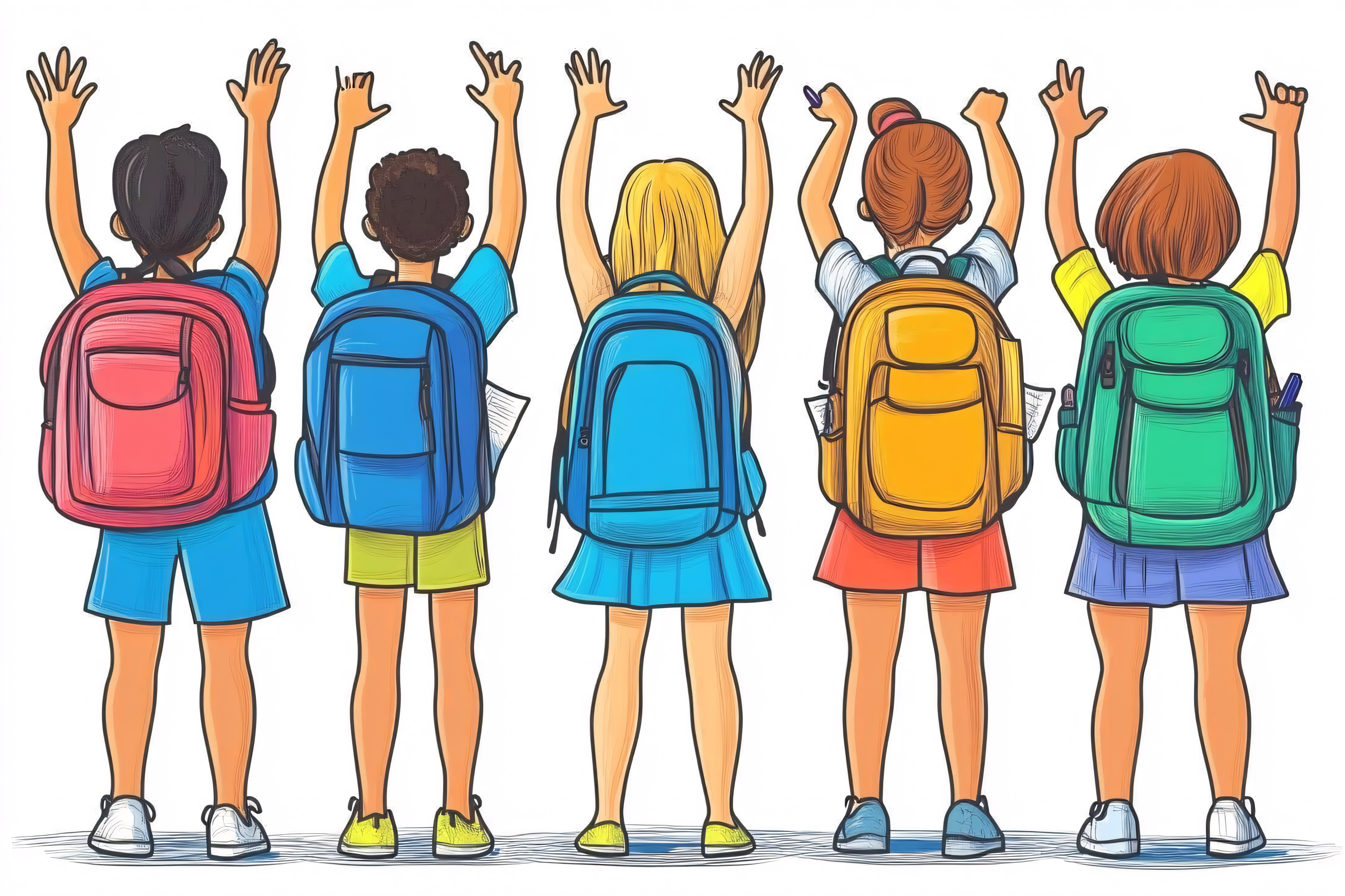 School Children with Backpacks