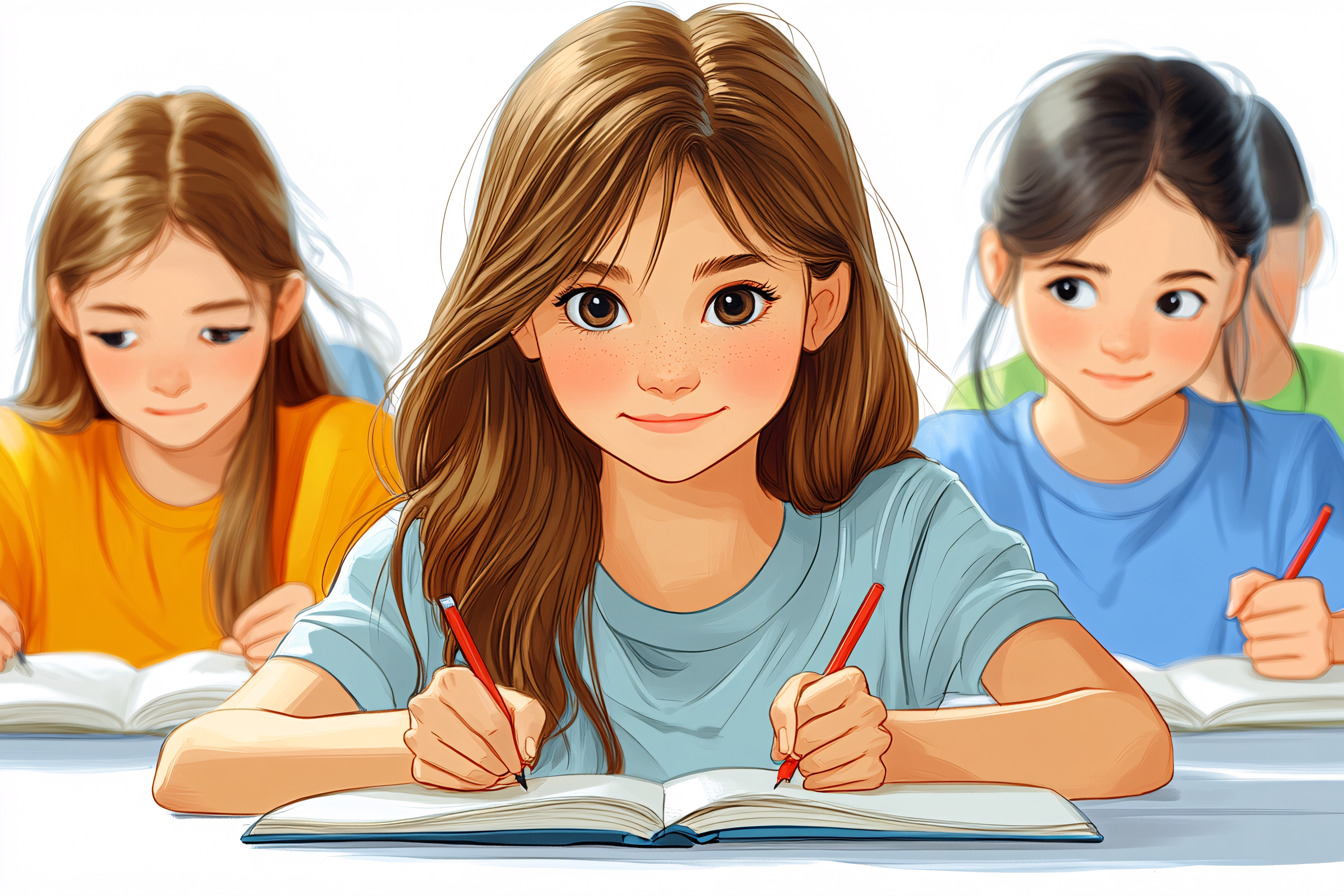 School Girls Studying Together