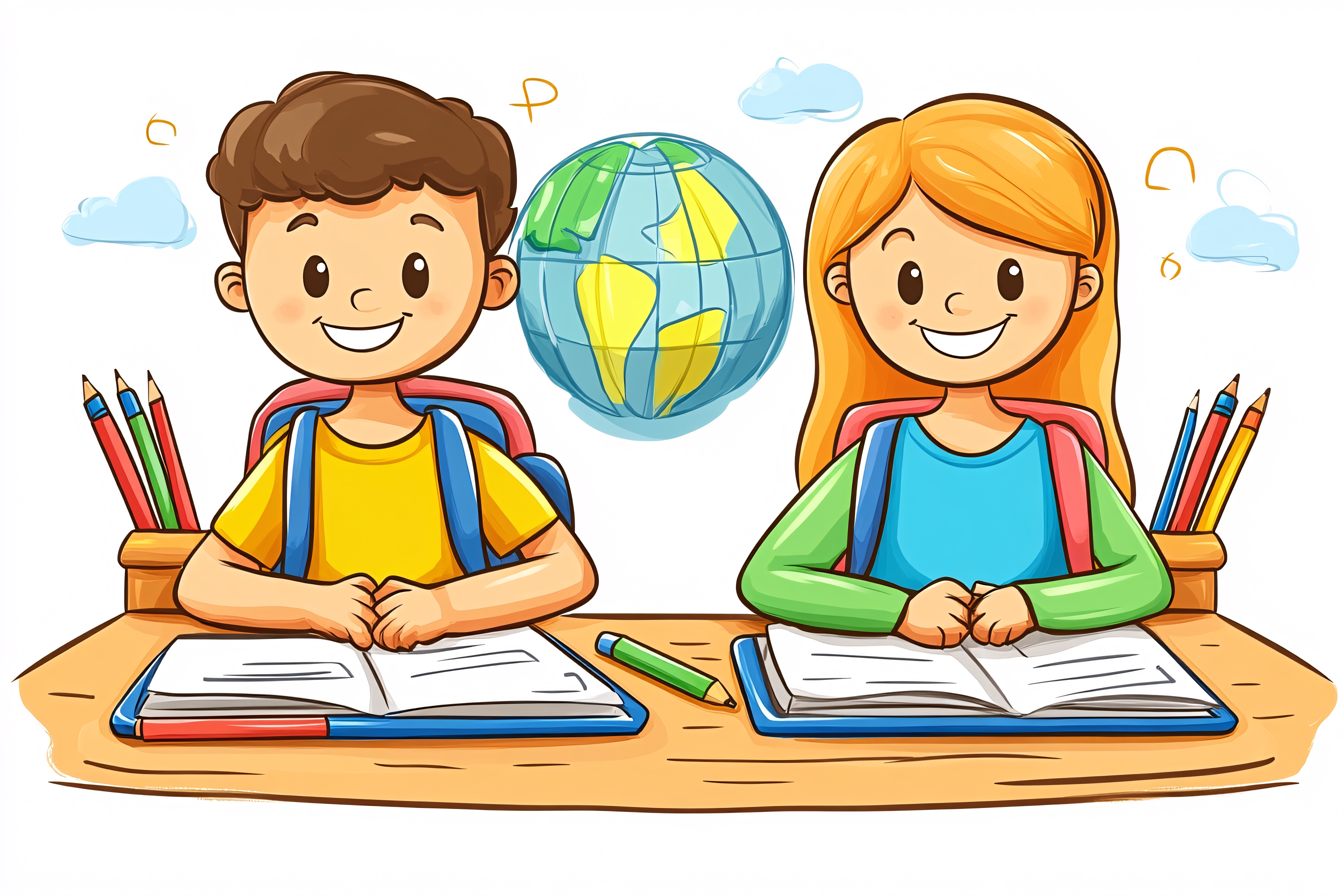 School Kids Studying with Globe