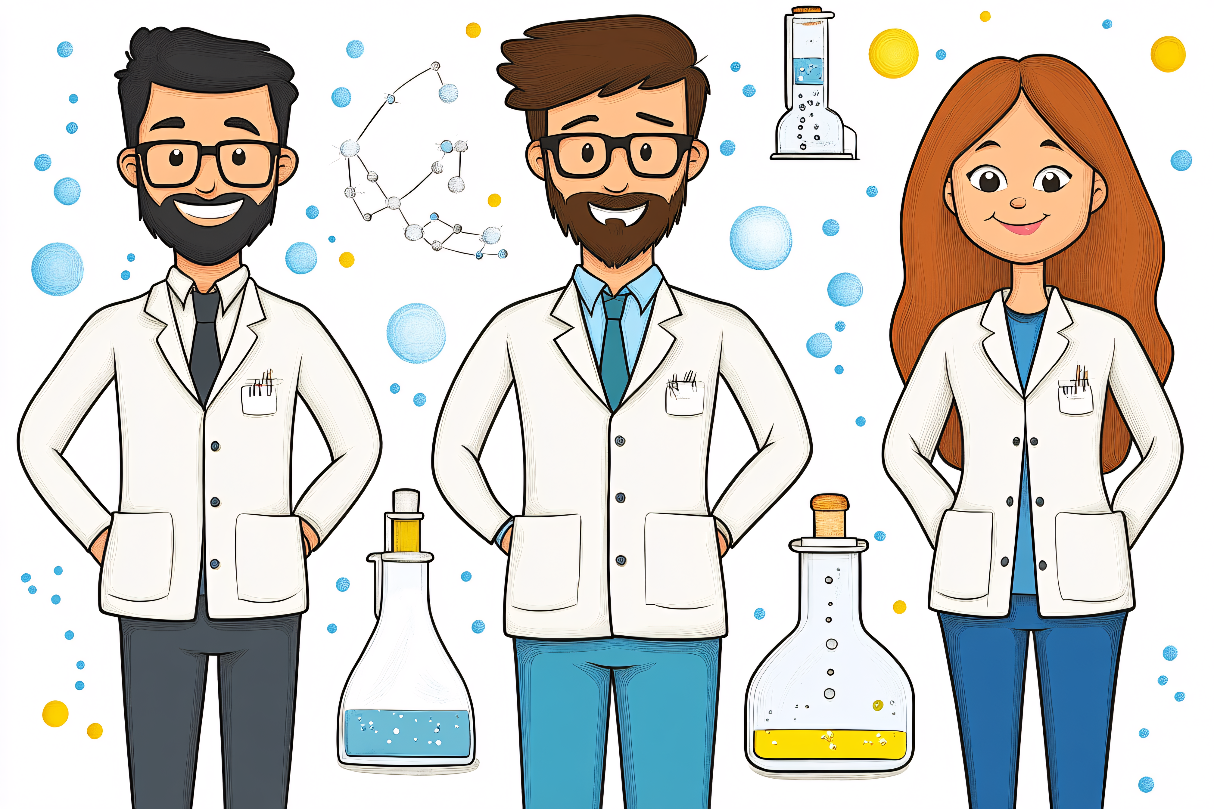 Scientists with Lab Coats and Beakers