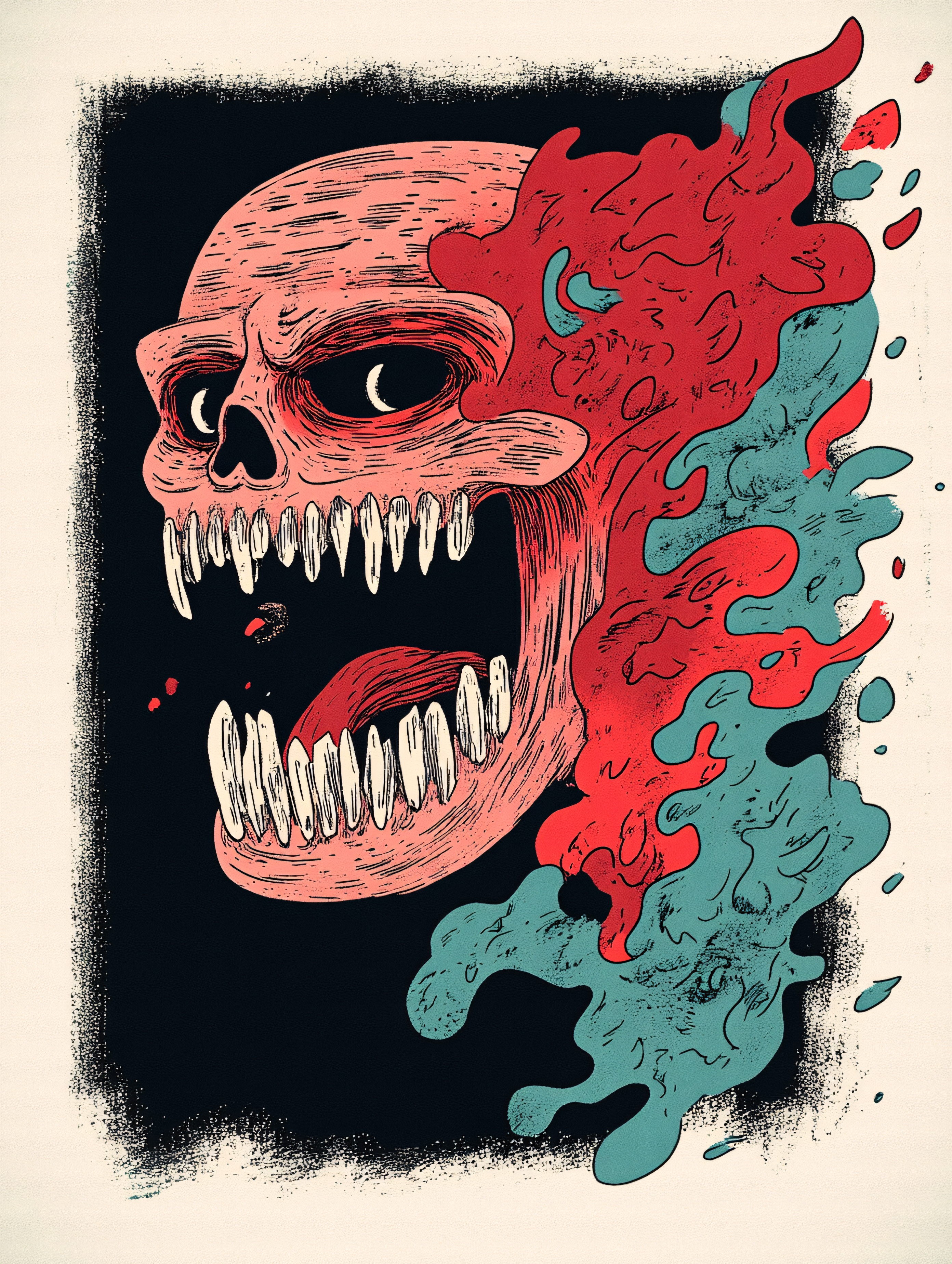 Screaming Skull With Abstract Emanations