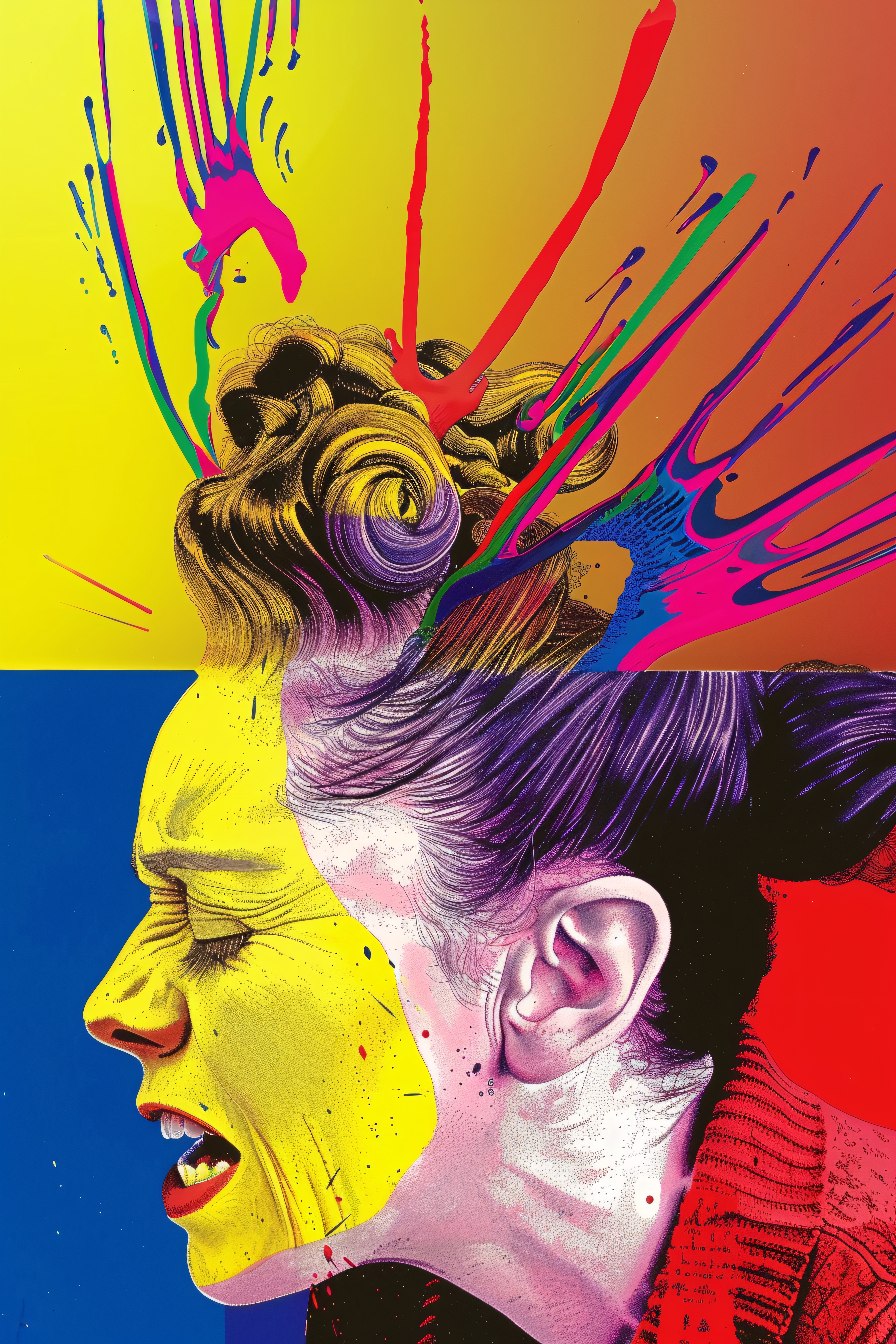 Screaming Woman with Paint Splatters