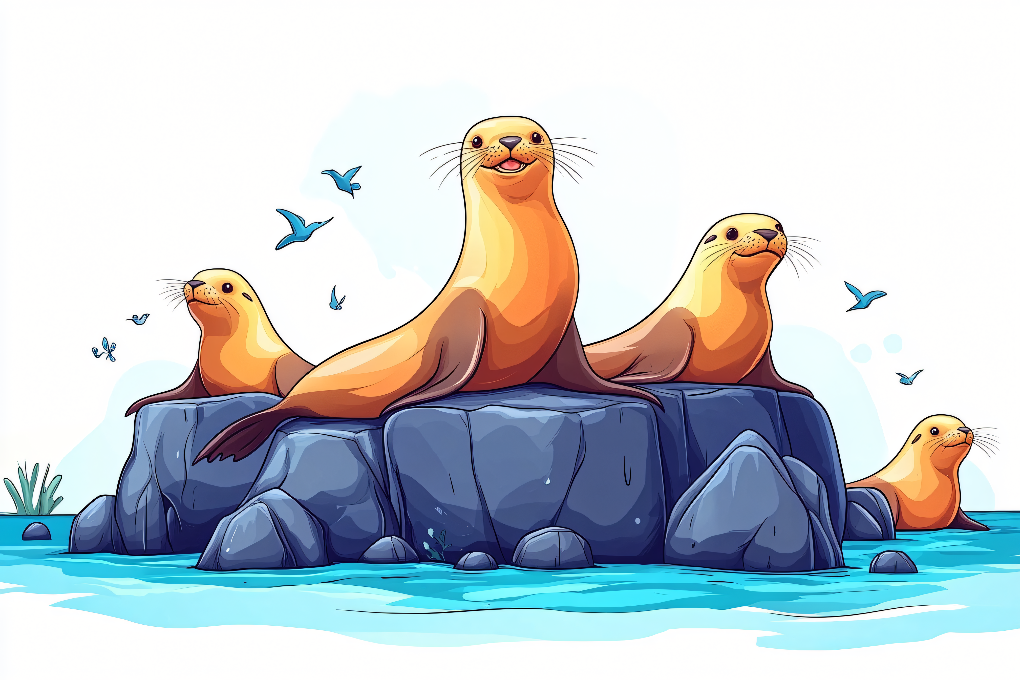 Sea Lions Resting On Rocks