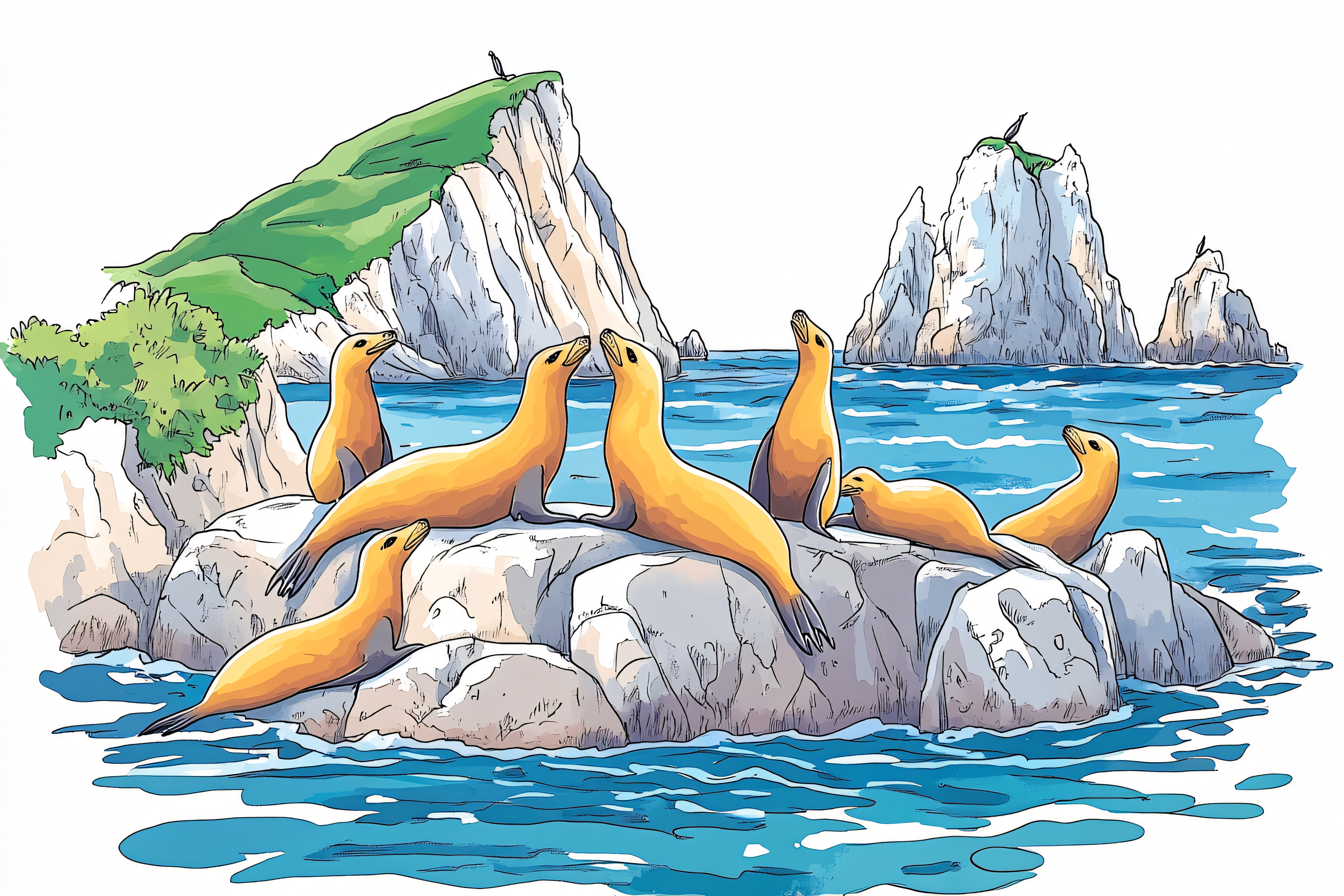 Sea Lions Resting On Rocks