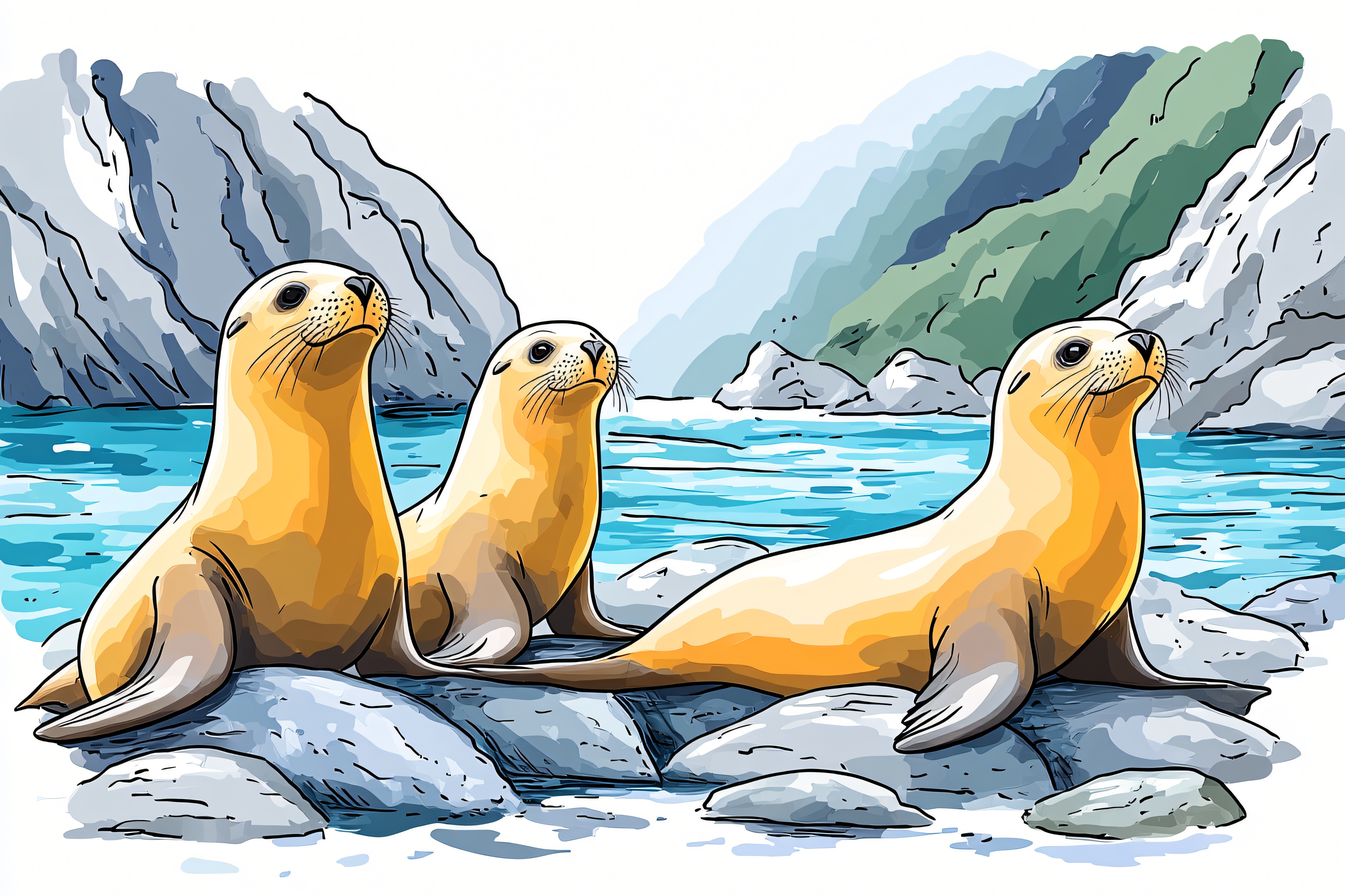 Sea Lions Resting On Rocks