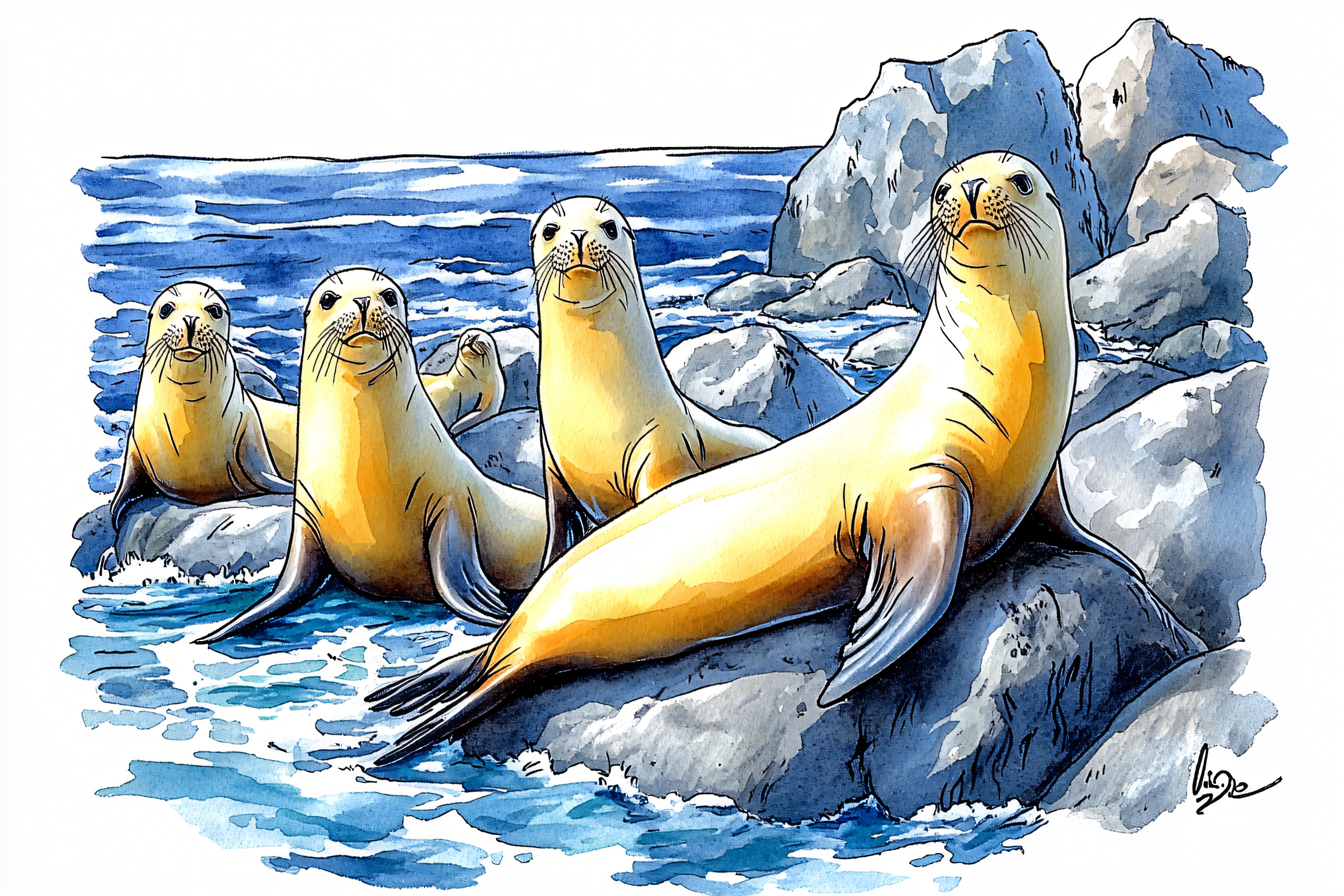 Sea Lions Resting on Rocks