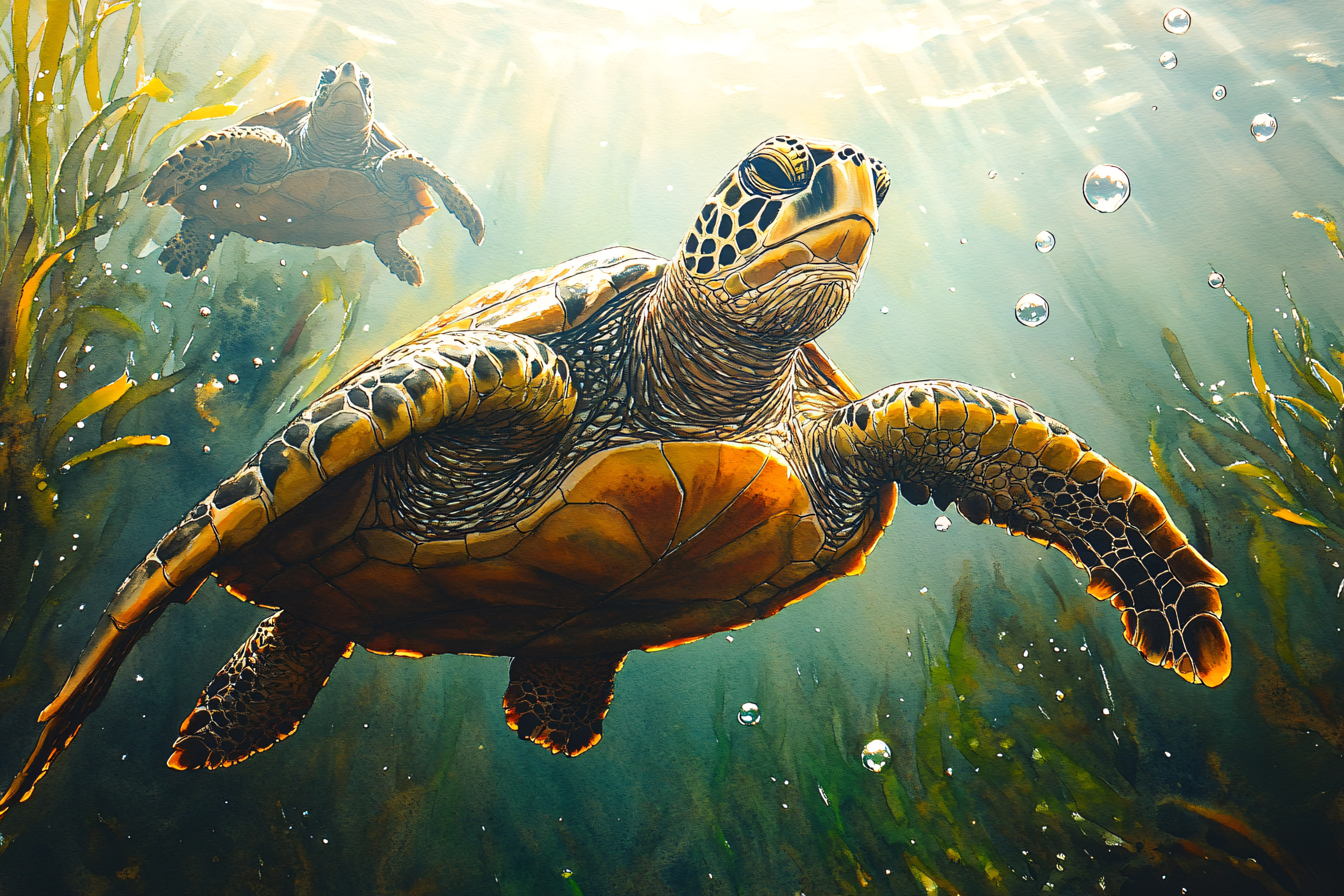 Sea Turtle Duo Underwater
