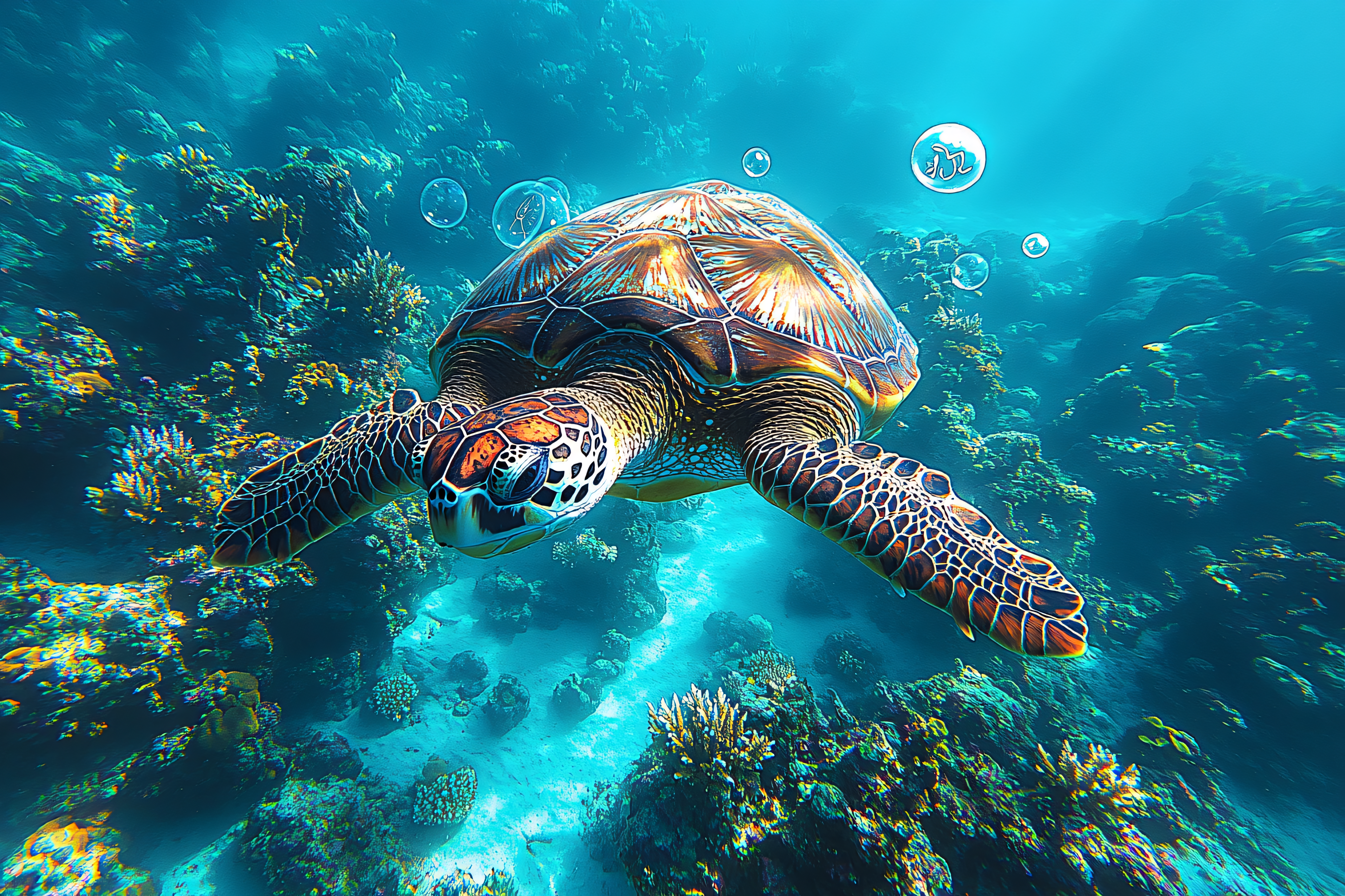 Sea Turtle in Coral Reef