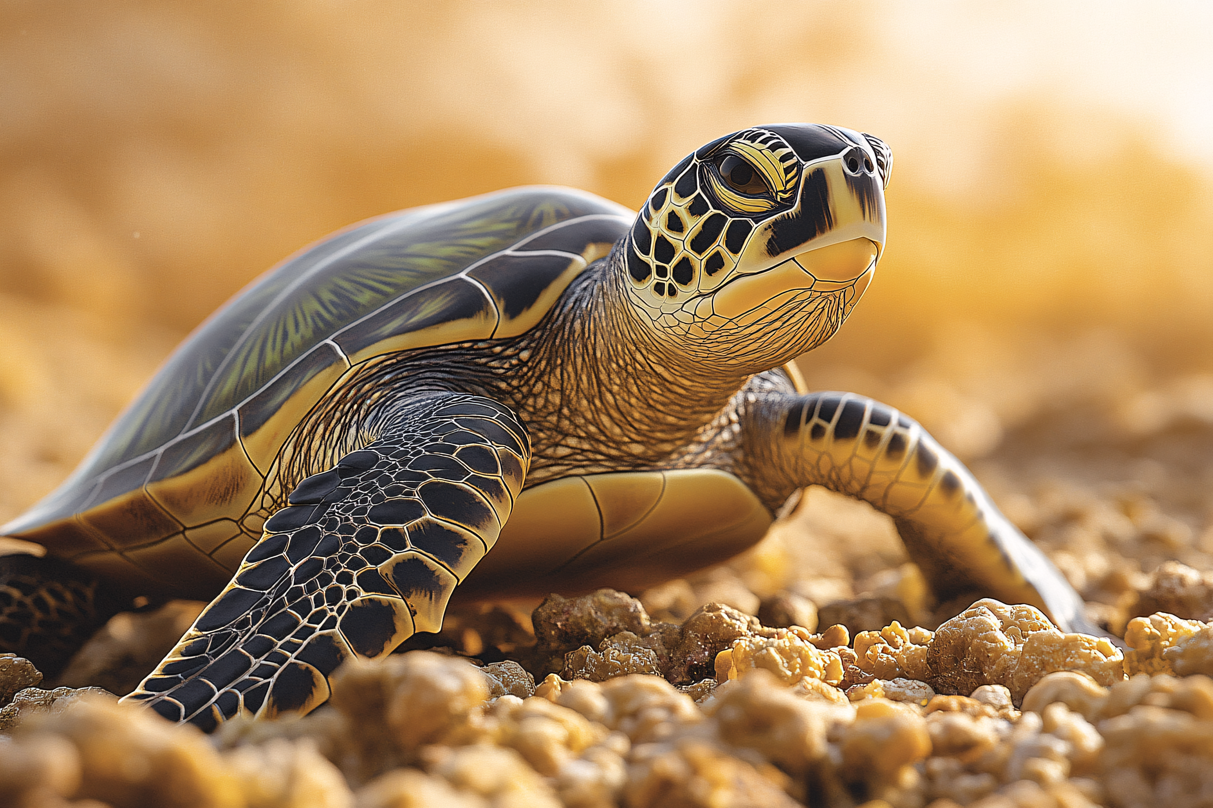 Sea Turtle Resting on Sand