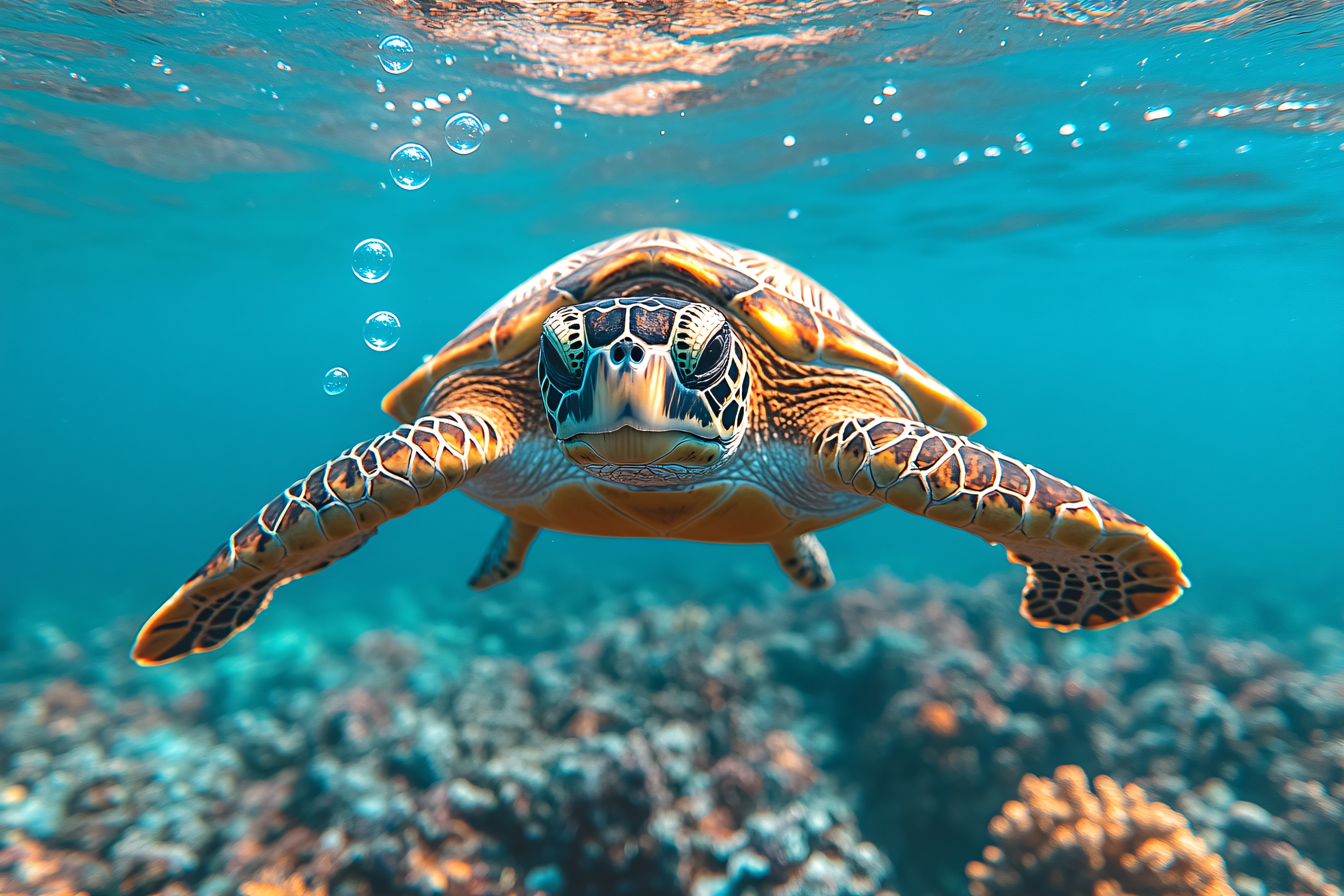 Sea Turtle Swimming Underwater